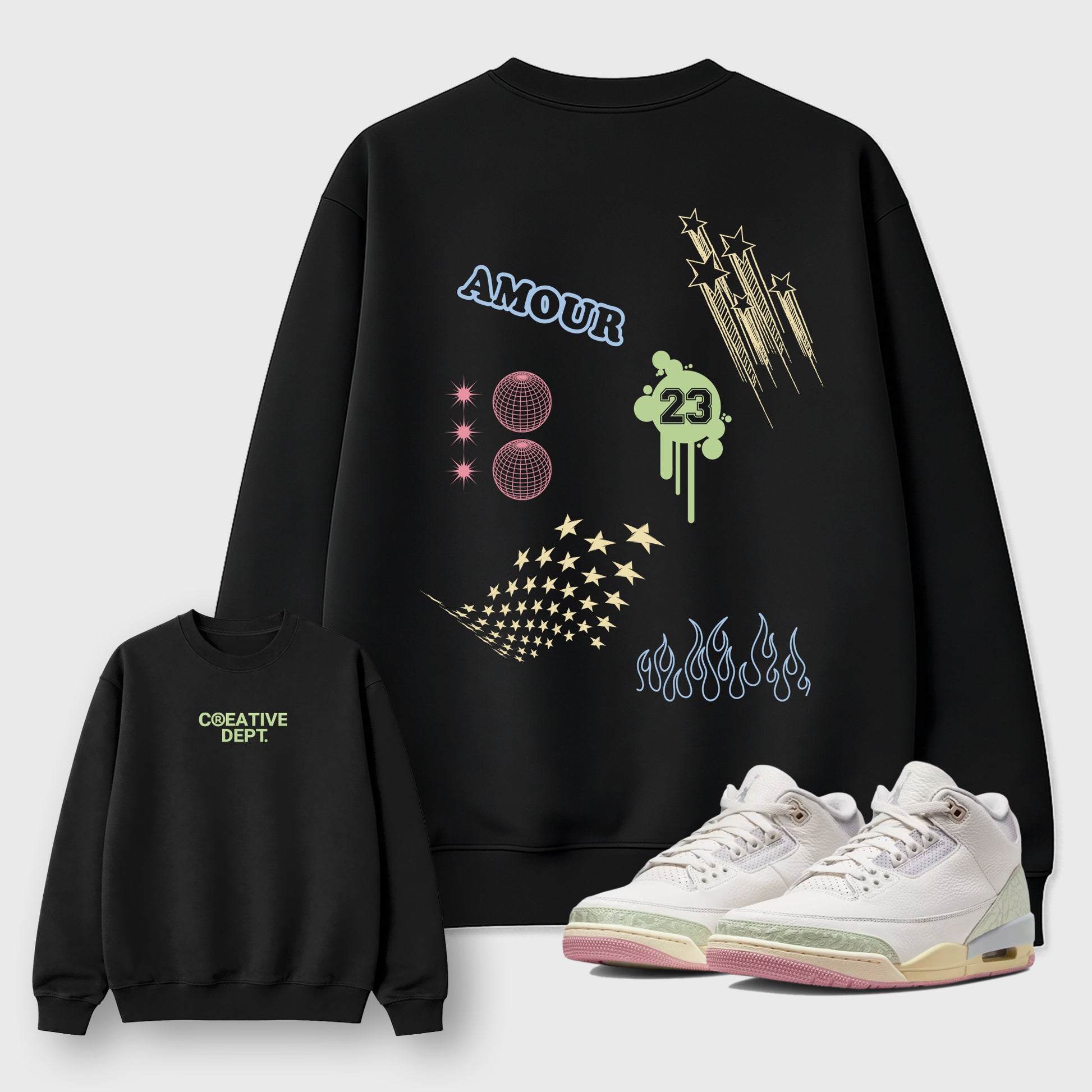 Creative Dept sneaker match t-shirt styled to complete your fit with the sneakers, shown in Black.