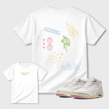 Creative Dept sneaker match t-shirt styled to complete your fit with the Air Jordan 3 Jade Aura sneakers, shown in White.