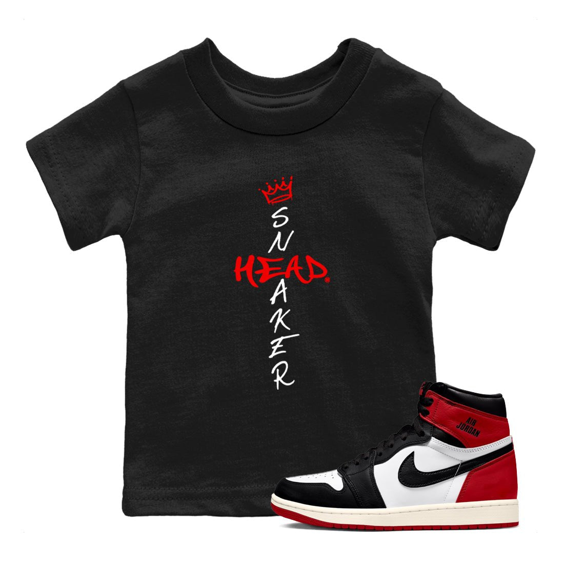 1s Black Toe Reimagined shirts to match jordans Cross Sneakerhead sneaker match tees Air Jordan 1 Black Toe Reimagined match shoes to clothes SNRT Sneaker Tees Youth Baby Black 1 tee