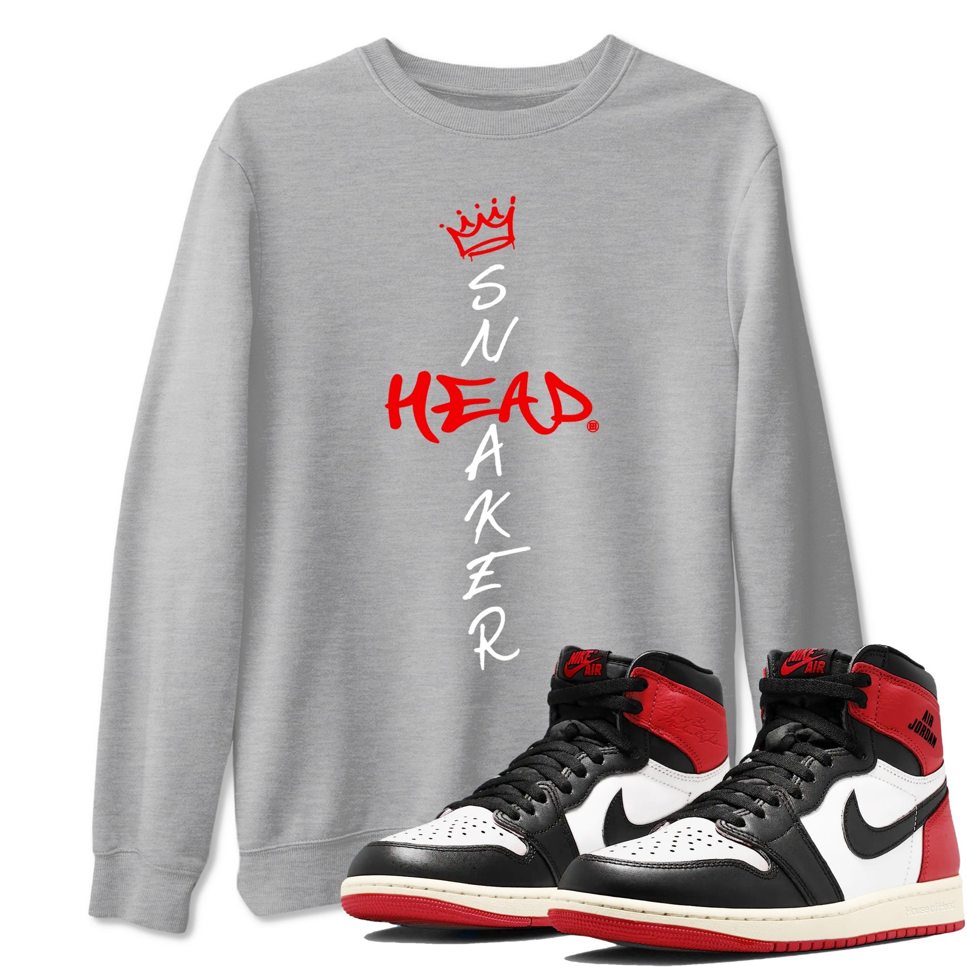 1s Black Toe Reimagined shirts to match jordans Cross Sneakerhead sneaker match tees Air Jordan 1 Black Toe Reimagined match shoes to clothes SNRT Sneaker Tees unisex cotton Heather Grey 1 shirts