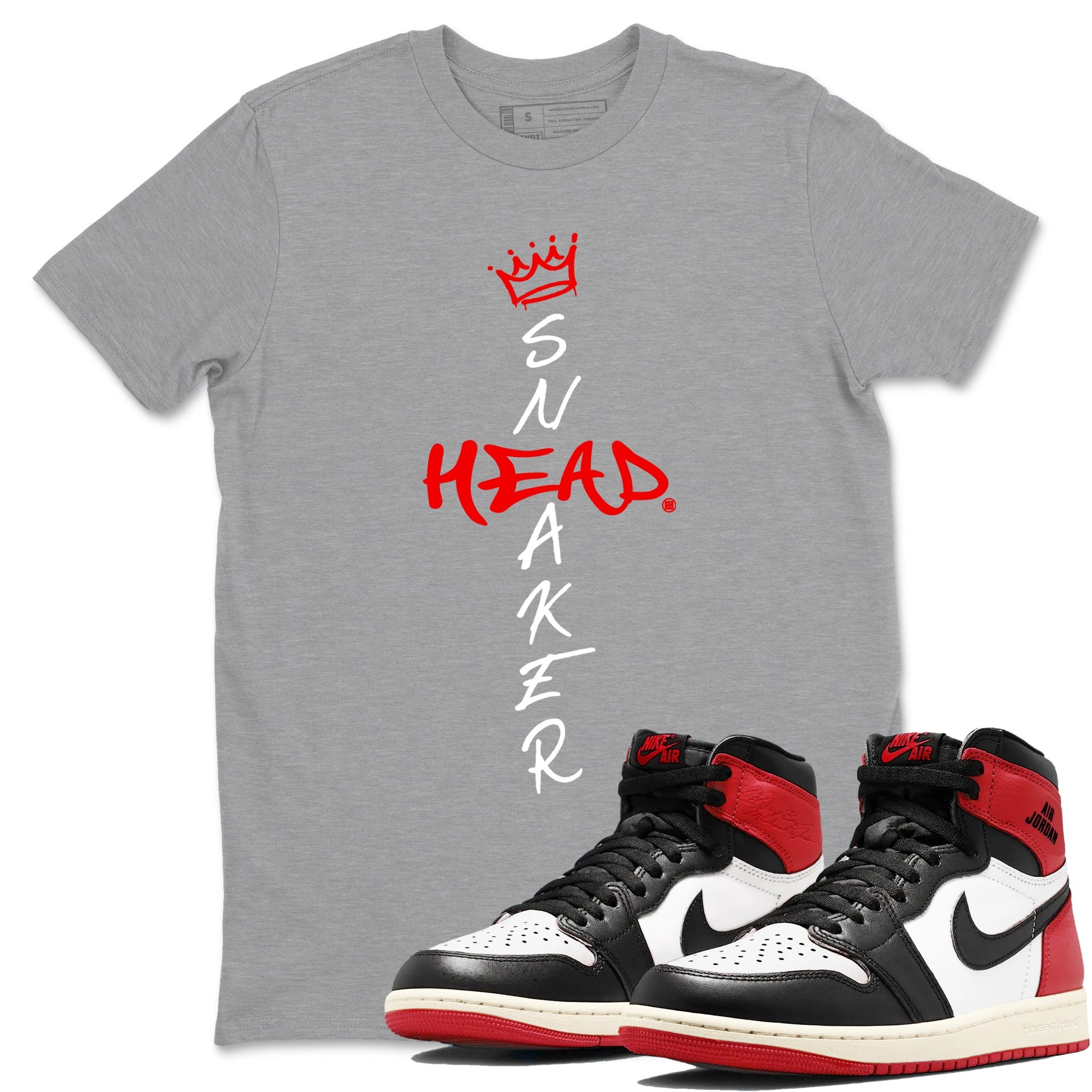 1s Black Toe Reimagined shirts to match jordans Cross Sneakerhead sneaker match tees Air Jordan 1 Black Toe Reimagined match shoes to clothes SNRT Sneaker Tees unisex cotton Heather Grey 1 shirts