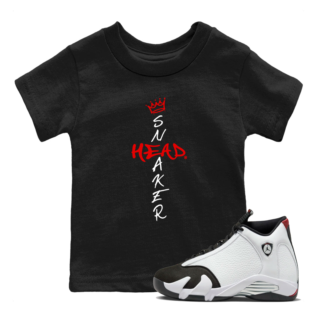 Air Jordan 14 Black Toe t shirts to match sneakers Cross Sneakerhead sneaker match tees 14s Black Toe sneaker match tee SNRT Sneaker Tees Youth Baby Black 1 tee