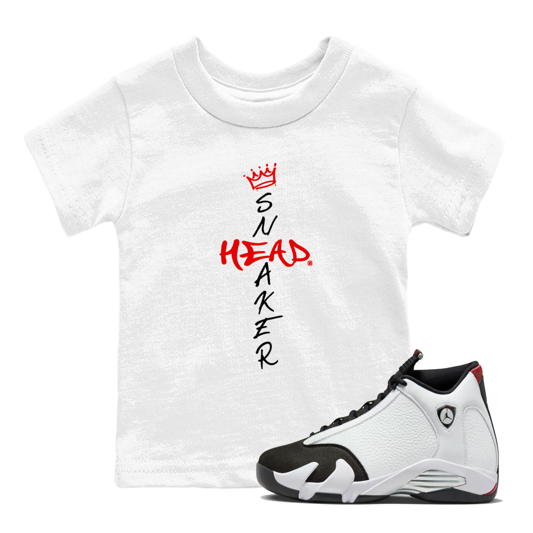 Air Jordan 14 Black Toe t shirts to match sneakers Cross Sneakerhead sneaker match tees 14s Black Toe sneaker match tee SNRT Sneaker Tees Youth Baby White 1 tee