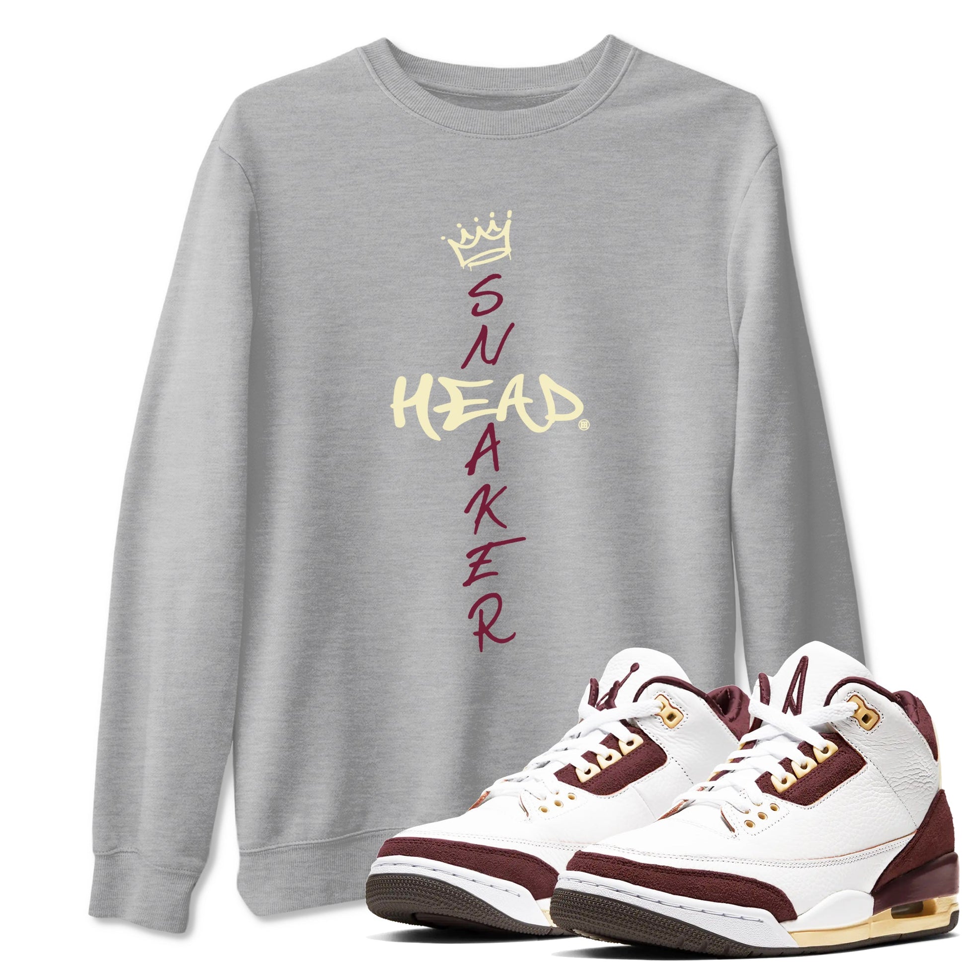 3s A Ma Maniere x Burgundy Crush shirts to match jordans Cross Sneakerhead sneaker match teesA Ma Maniére x Air Jordan 3 "Burgundy Crush" SNRT Sneaker Tees streetwear brand Heather Grey 1 unisex cotton tee