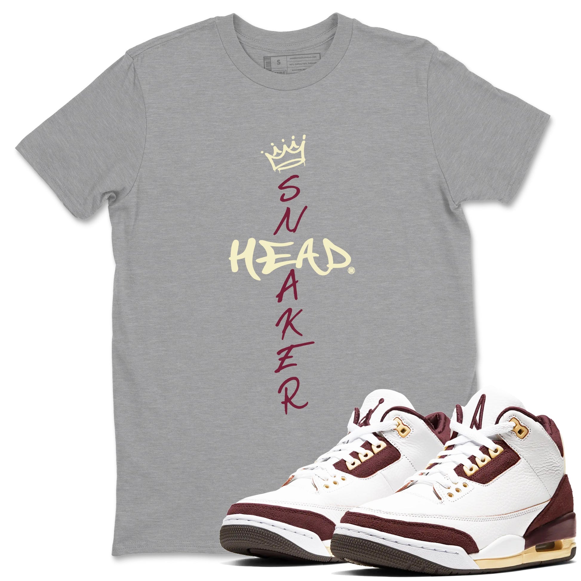 3s A Ma Maniere x Burgundy Crush shirts to match jordans Cross Sneakerhead sneaker match teesA Ma Maniére x Air Jordan 3 "Burgundy Crush" SNRT Sneaker Tees streetwear brand Heather Grey 1 unisex cotton tee