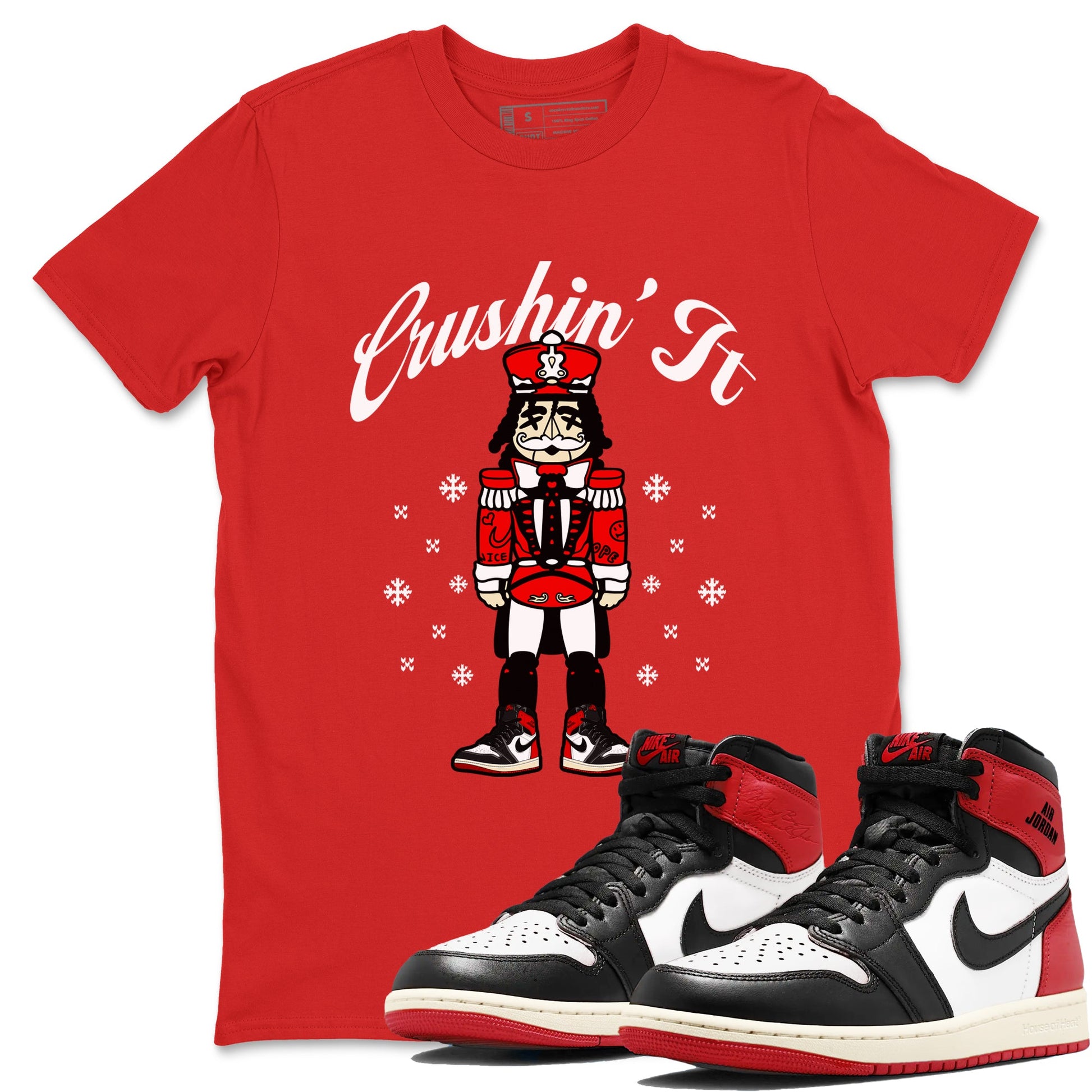 1s Black Toe Reimagined t shirts to match sneakers Crushin' It Christmas Tee  Air Jordan 1 Black Toe Reimagined shirt SNRT Sneaker Tees unisex cotton Red 1 shirts