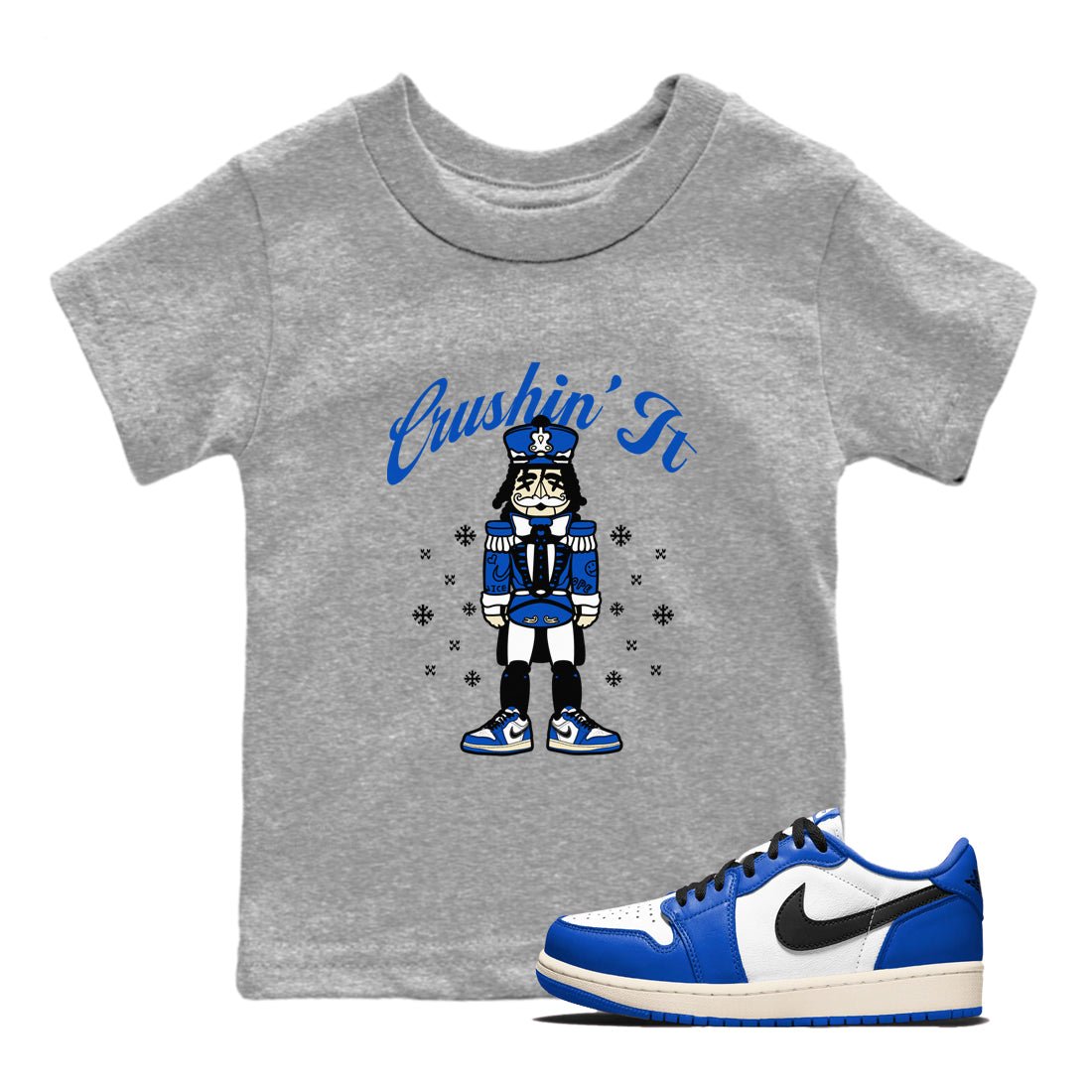 1s Game Royal t shirts to match sneakers Crushin' It Christmas Tee  Air Jordan 1 Game Royal shirt SNRT Sneaker Tees Youth Baby Heather Grey 1 tee
