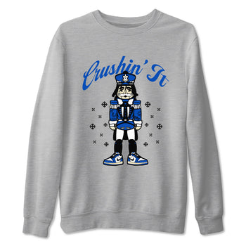 1s Game Royal t shirts to match sneakers Crushin' It Christmas Tee  Air Jordan 1 Game Royal shirt SNRT Sneaker Tees unisex cotton Heather Grey 2 shirts