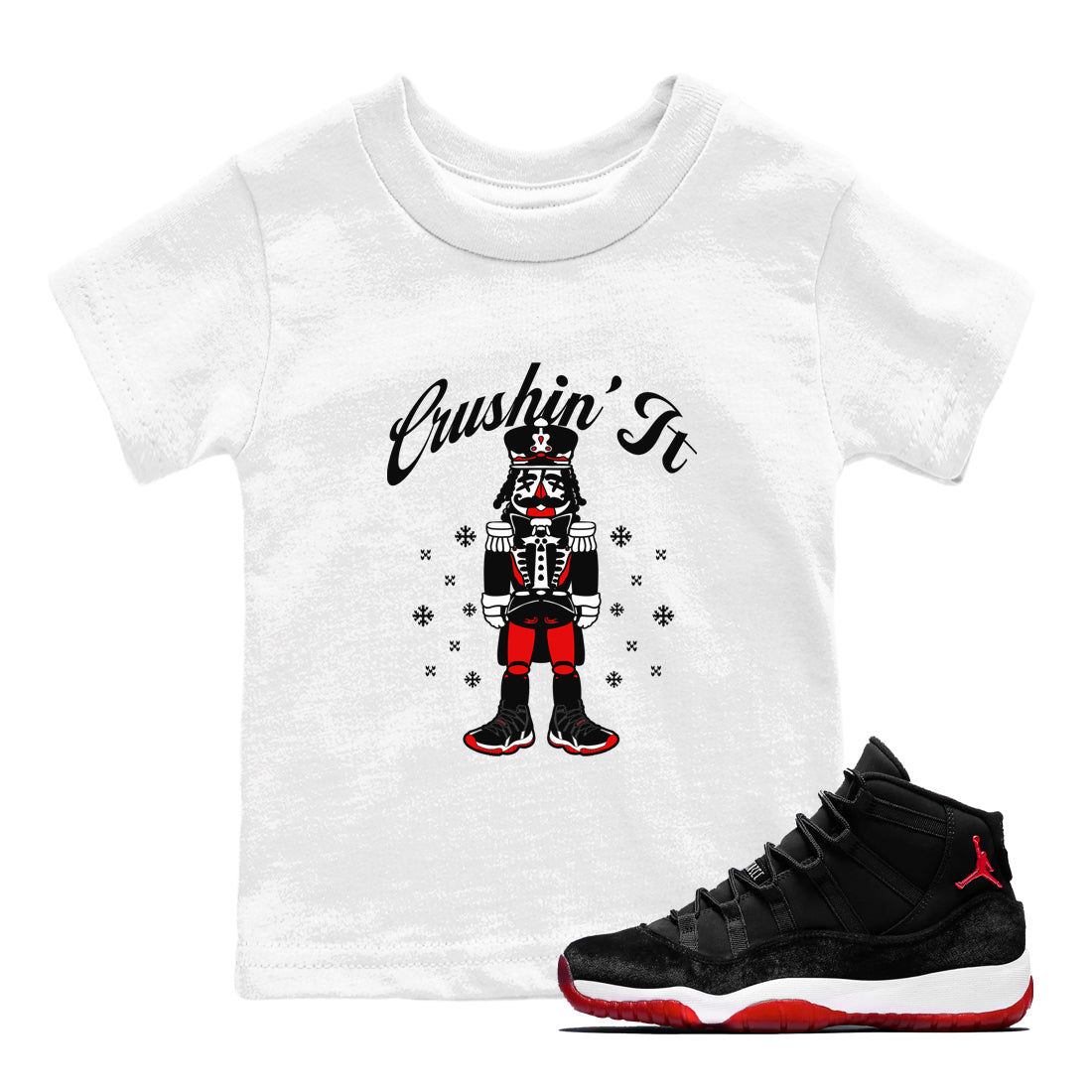 11s Bred Velvet shirts to match jordans Crushin' It sneaker match tees Air Jordan 11 Retro Bred Velvet match shoes to clothes SNRT Sneaker Tees Youth Baby White 1 tee