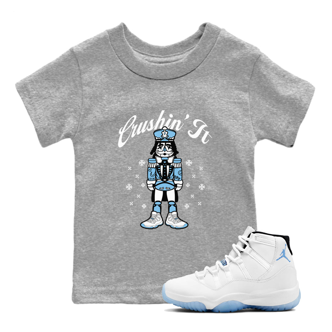 11s Legend Blue (Columbia) shirts to match jordans Crushin' It sneaker match tees Air Jordan 11 Retro Legend Blue match shoes to clothes SNRT Sneaker Tees Youth Baby Heather Grey 1 tee