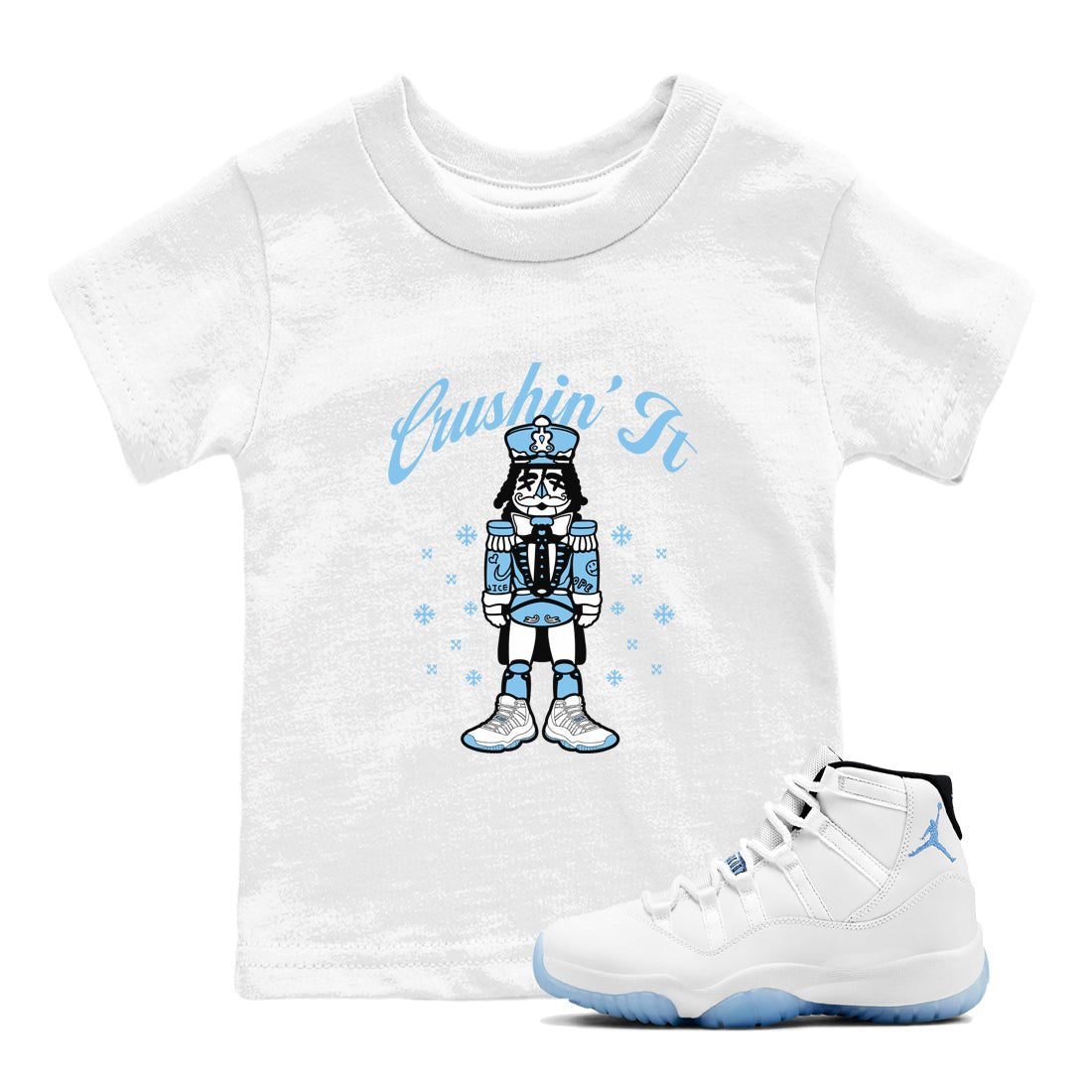 11s Legend Blue (Columbia) shirts to match jordans Crushin' It sneaker match tees Air Jordan 11 Retro Legend Blue match shoes to clothes SNRT Sneaker Tees Youth Baby White 1 tee