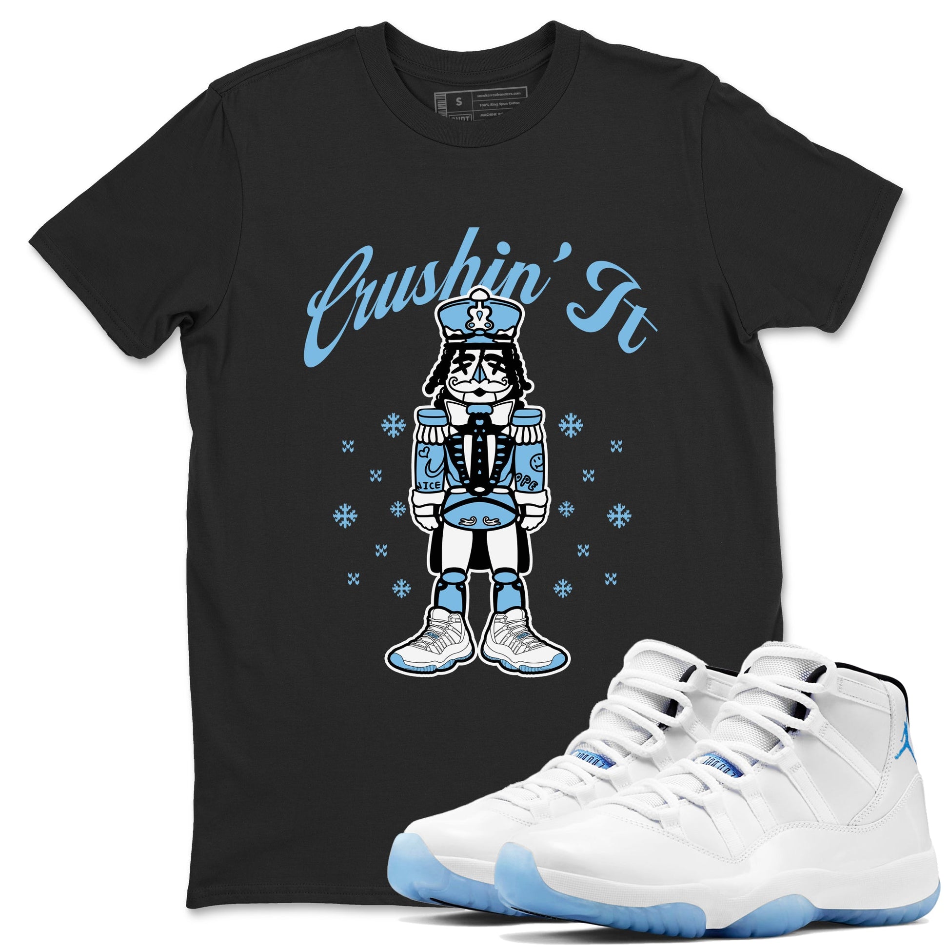 11s Legend Blue (Columbia) shirts to match jordans Crushin' It sneaker match tees Air Jordan 11 Retro Legend Blue match shoes to clothes SNRT Sneaker Tees unisex cotton Black 1 shirts
