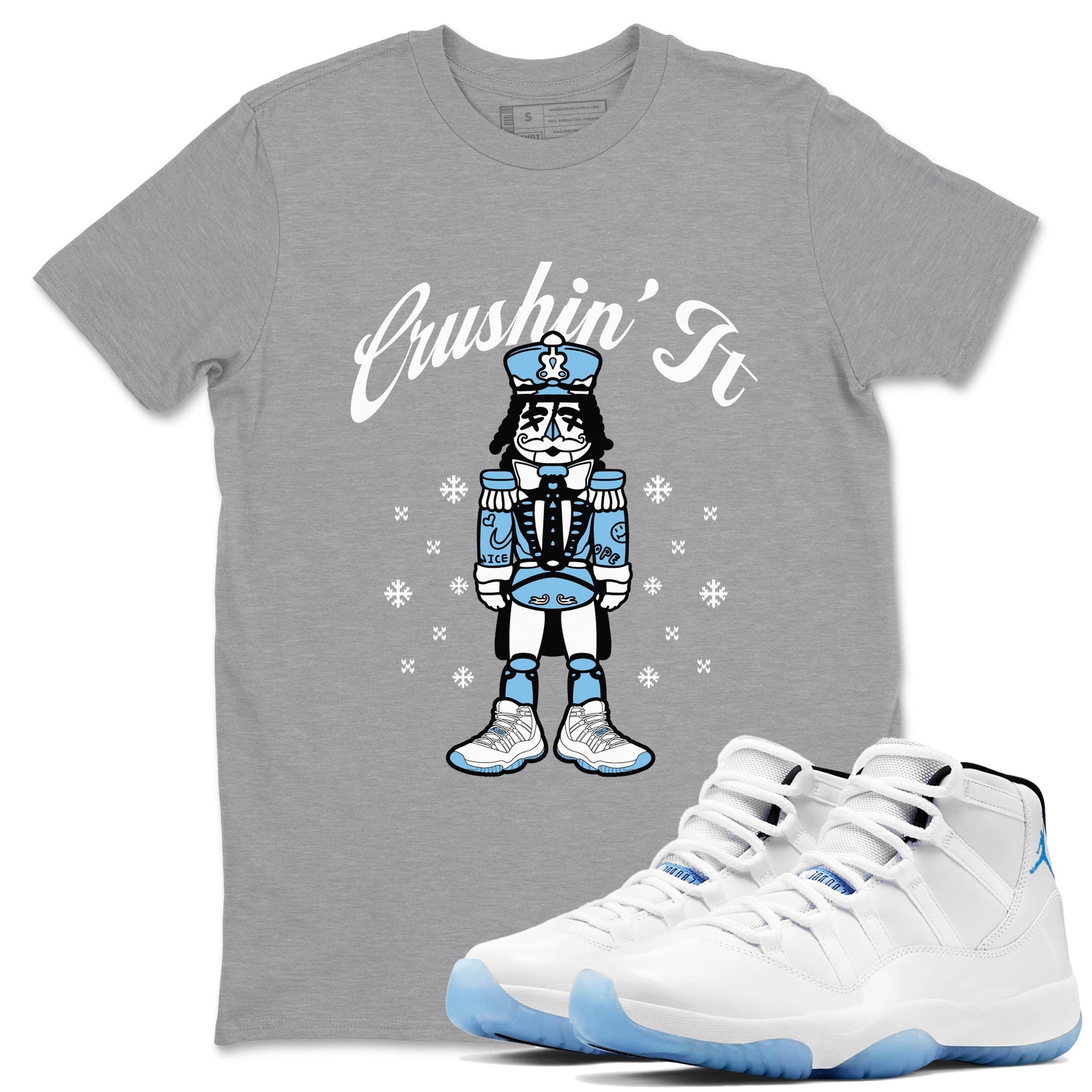11s Legend Blue (Columbia) shirts to match jordans Crushin' It sneaker match tees Air Jordan 11 Retro Legend Blue match shoes to clothes SNRT Sneaker Tees unisex cotton Heather Grey 1 shirts