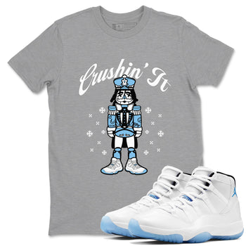 11s Legend Blue (Columbia) shirts to match jordans Crushin' It sneaker match tees Air Jordan 11 Retro Legend Blue match shoes to clothes SNRT Sneaker Tees unisex cotton Heather Grey 1 shirts