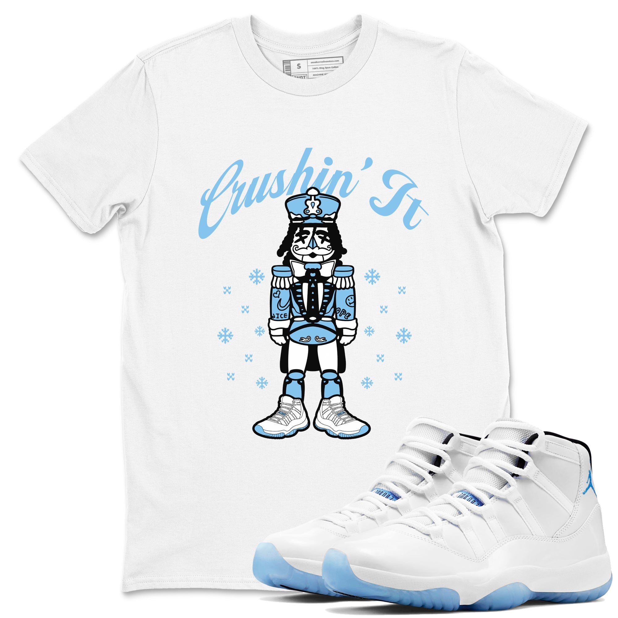 11s Legend Blue (Columbia) shirts to match jordans Crushin' It sneaker match tees Air Jordan 11 Retro Legend Blue match shoes to clothes SNRT Sneaker Tees unisex cotton White 1 shirts