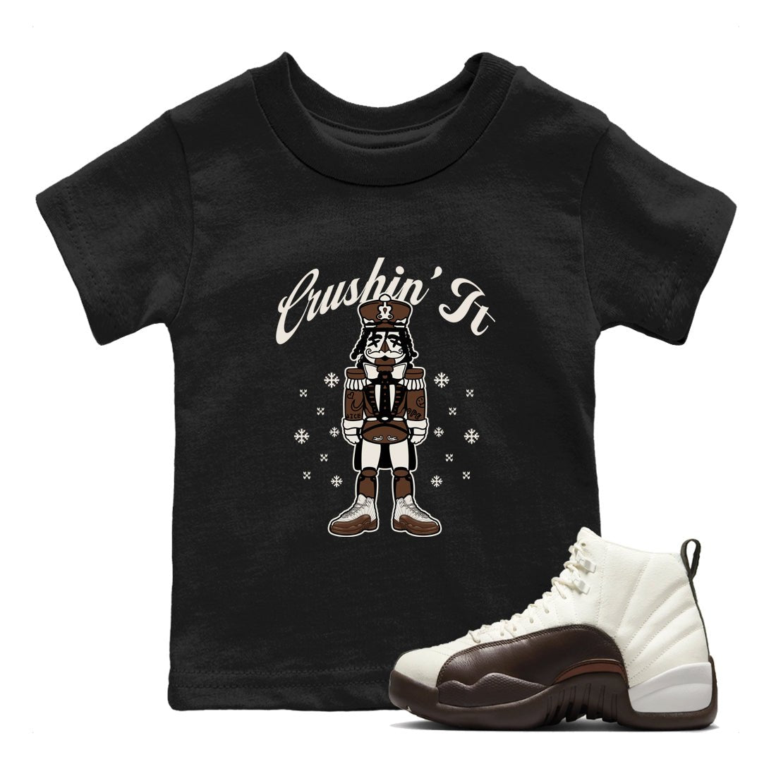 AJ12 Baroque Brown shirts to match jordans Crushin' It best t shirts to wear with jordans SoleFly x Jordan 12 Baroque Brown match shoes to clothes SNRT Sneaker Tees Youth Baby Black 1 tee