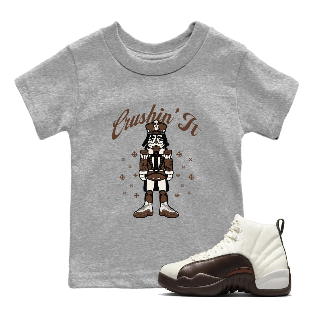 AJ12 Baroque Brown shirts to match jordans Crushin' It best t shirts to wear with jordans SoleFly x Jordan 12 Baroque Brown match shoes to clothes SNRT Sneaker Tees Youth Baby Heather Grey 1 tee