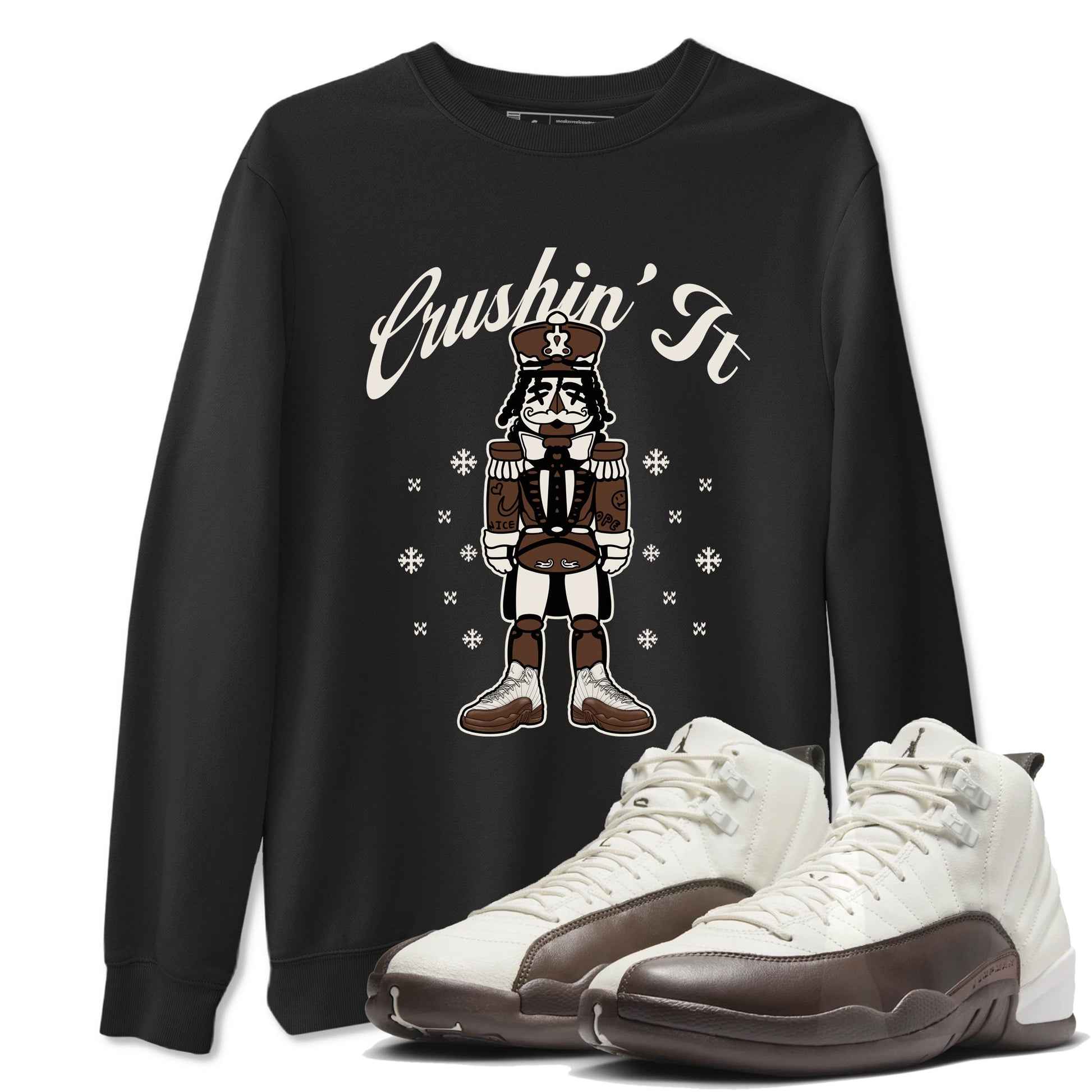 AJ12 Baroque Brown shirts to match jordans Crushin' It best t shirts to wear with jordans SoleFly x Jordan 12 Baroque Brown match shoes to clothes SNRT Sneaker Tees unisex cotton Black 1 shirts