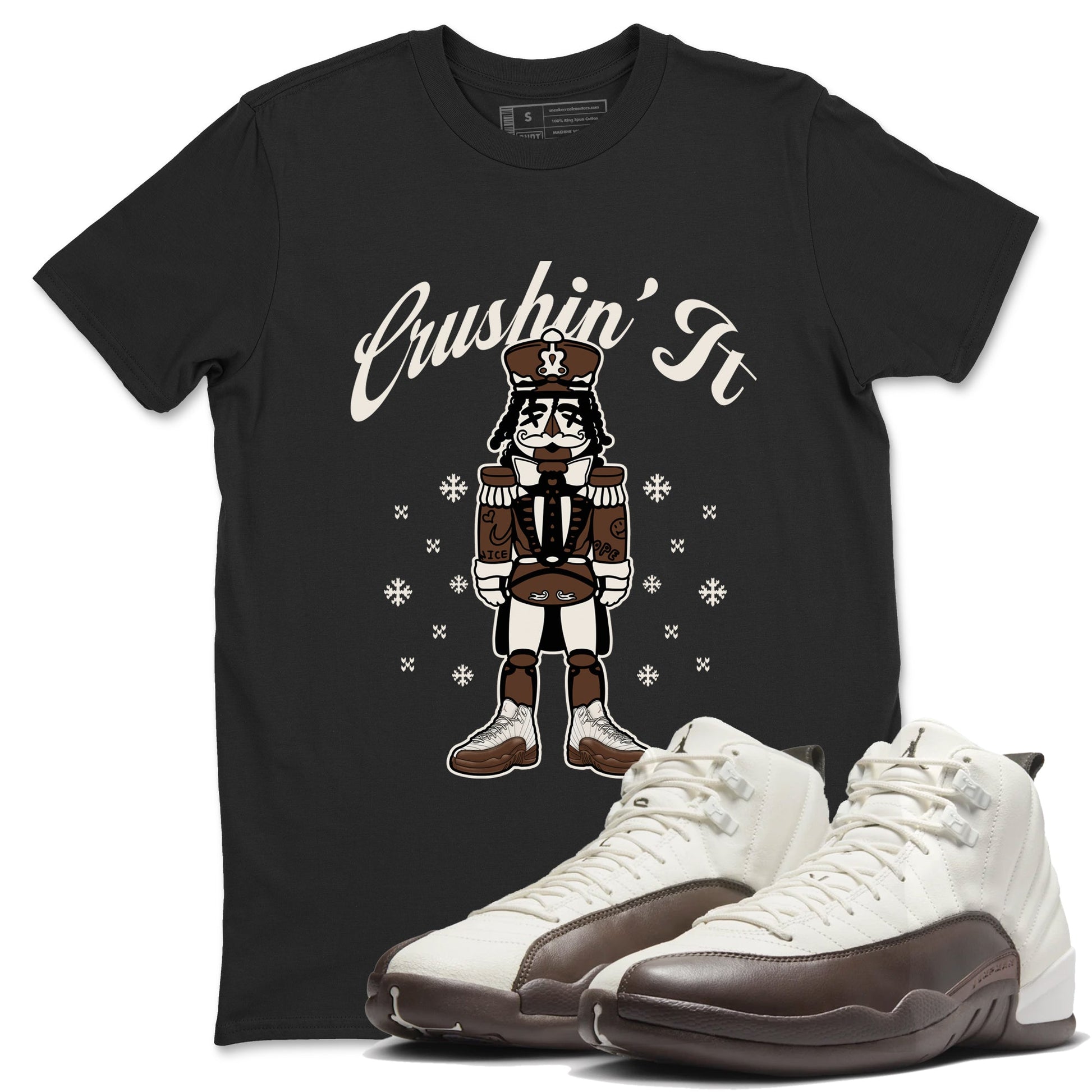 AJ12 Baroque Brown shirts to match jordans Crushin' It best t shirts to wear with jordans SoleFly x Jordan 12 Baroque Brown match shoes to clothes SNRT Sneaker Tees unisex cotton Black 1 shirts