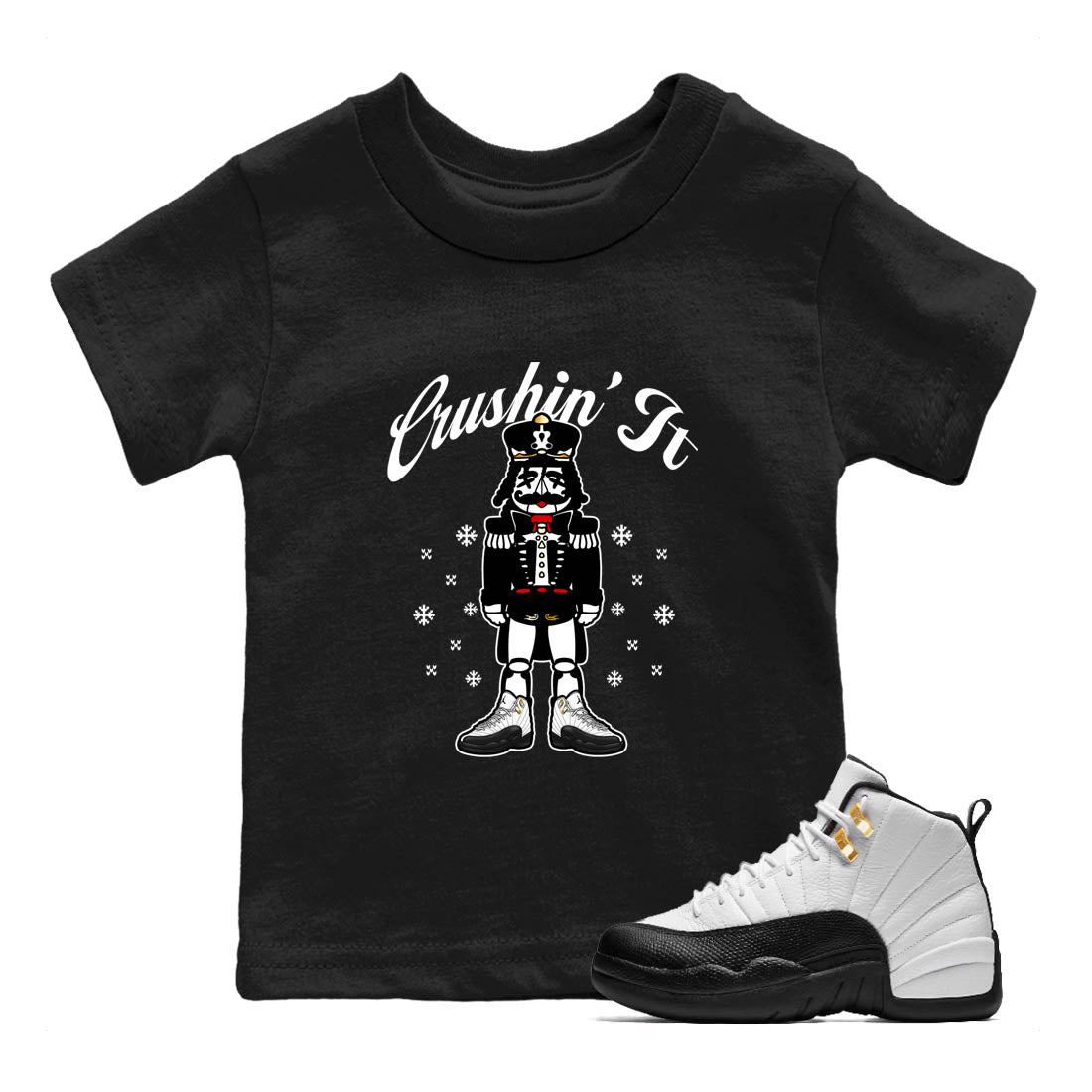Sneaker Threads – Sneaker Tees To Match Air Jordan 12 Taxi – Crushin' It Youth Graphic Tee Black 1. Perfect for Jordan releases 2025 colorways.
