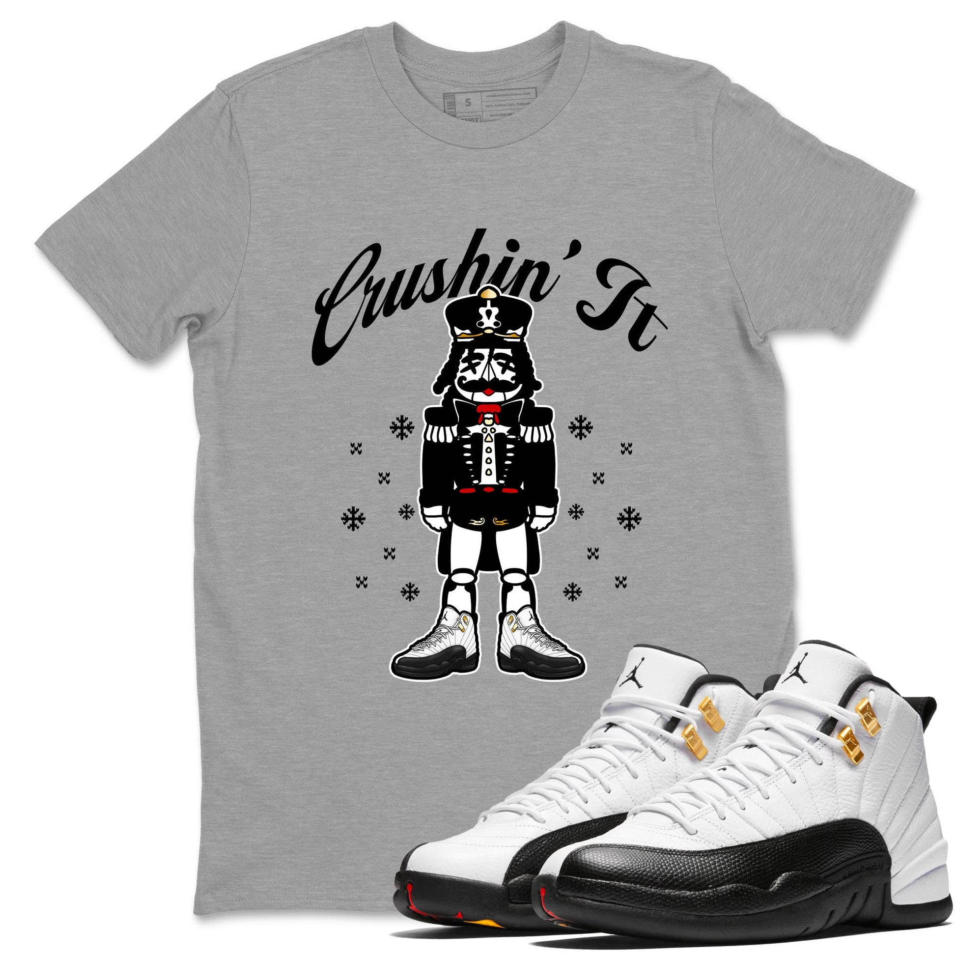 Sneaker Threads – Sneaker Tees To Match Air Jordan 12 Taxi – Crushin' It Graphic Tee Heather Grey 1. Perfect for Jordan releases 2025 colorways.