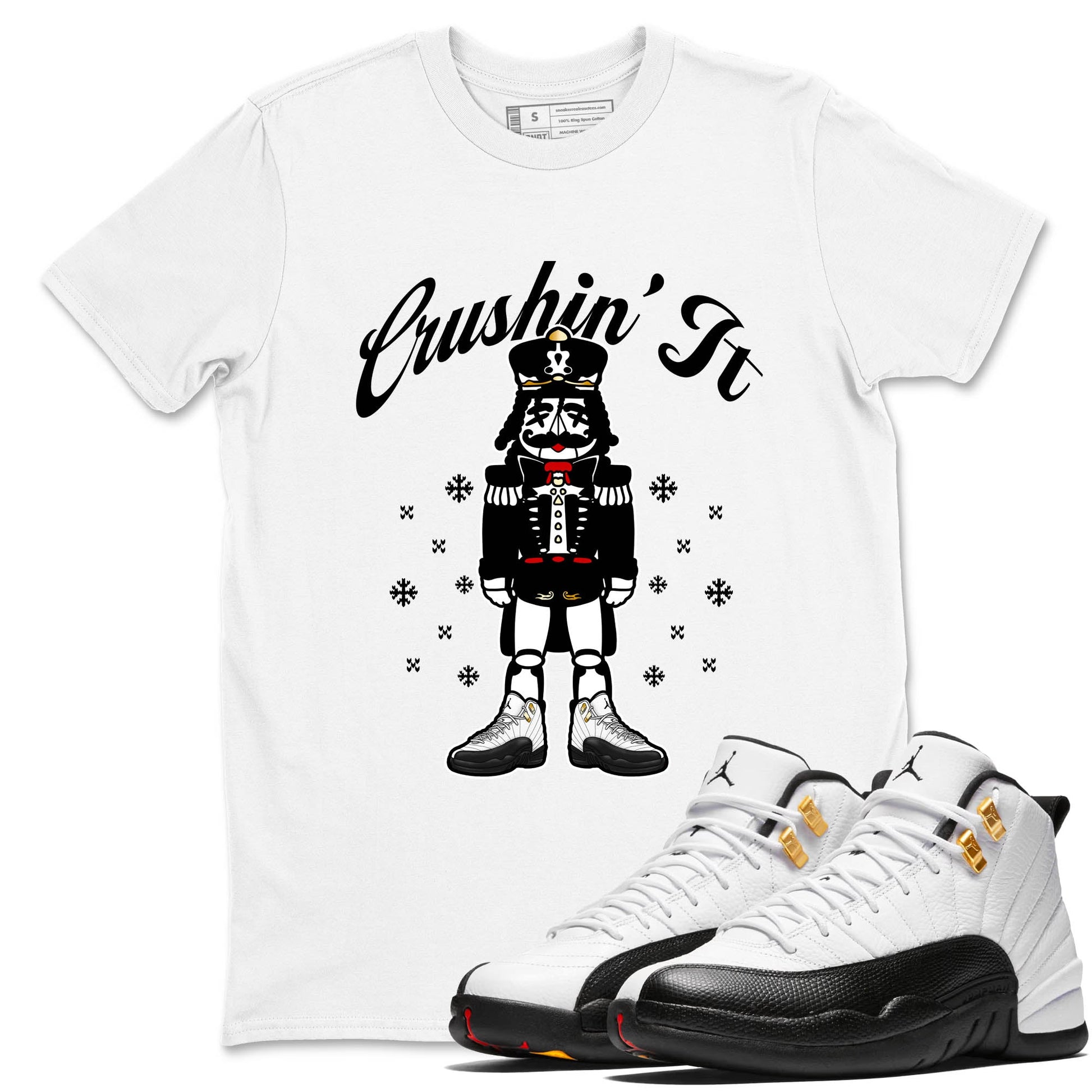Sneaker Threads – Sneaker Tees To Match Air Jordan 12 Taxi – Crushin' It Graphic Tee White 1. Perfect for Jordan releases 2025 colorways.