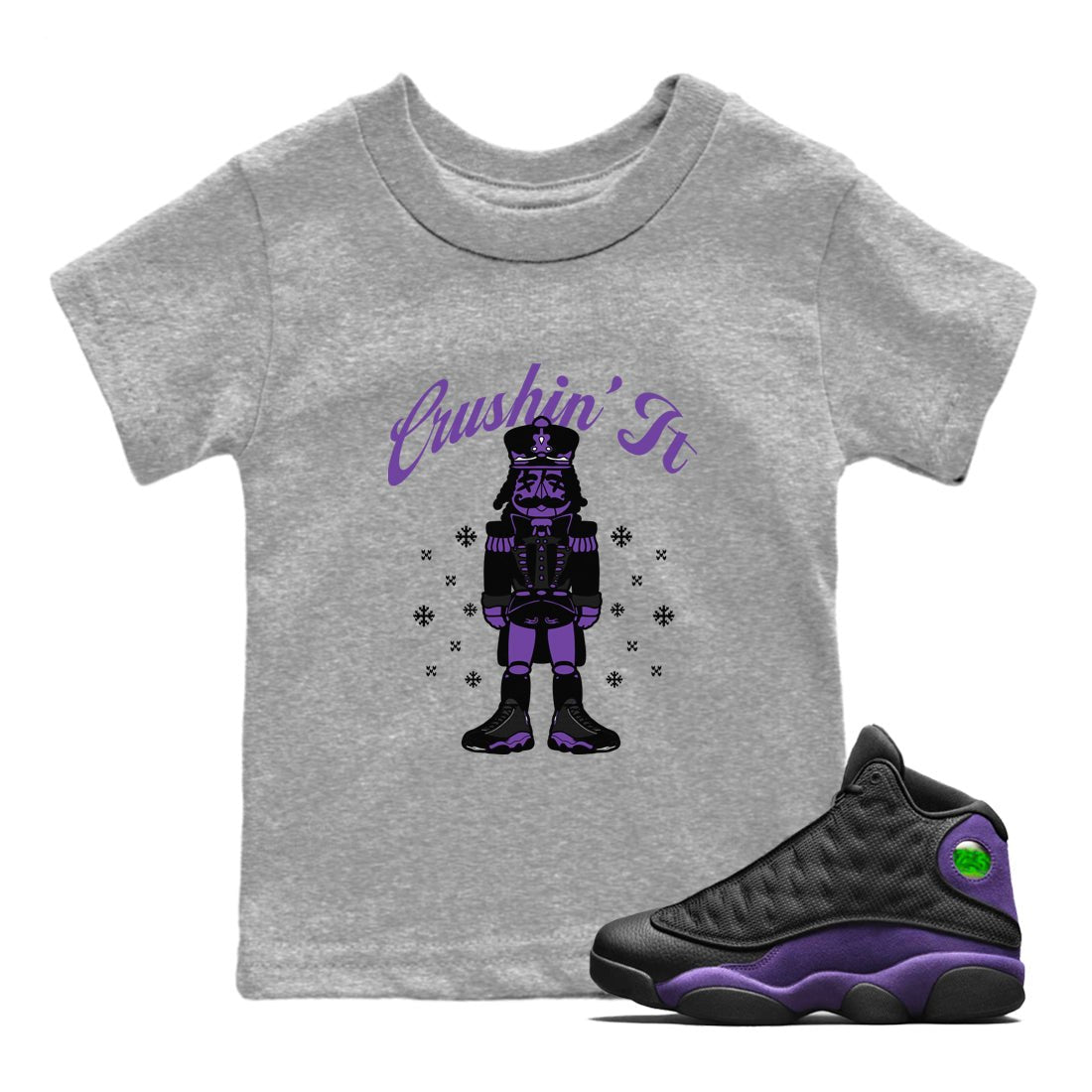 13s Court Purple shirts to match jordans Crushin' It t shirts to match sneakers Air Jordan 13 Retro Court Purple match shoes to clothes SNRT Sneaker Tees Youth Baby Heather Grey 1 tee