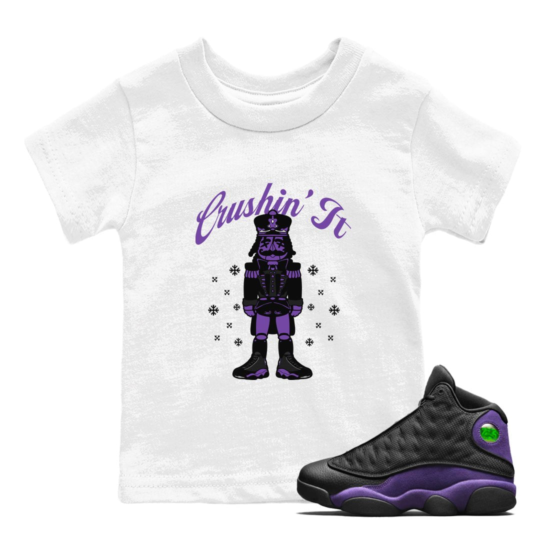 13s Court Purple shirts to match jordans Crushin' It t shirts to match sneakers Air Jordan 13 Retro Court Purple match shoes to clothes SNRT Sneaker Tees Youth Baby White 1 tee