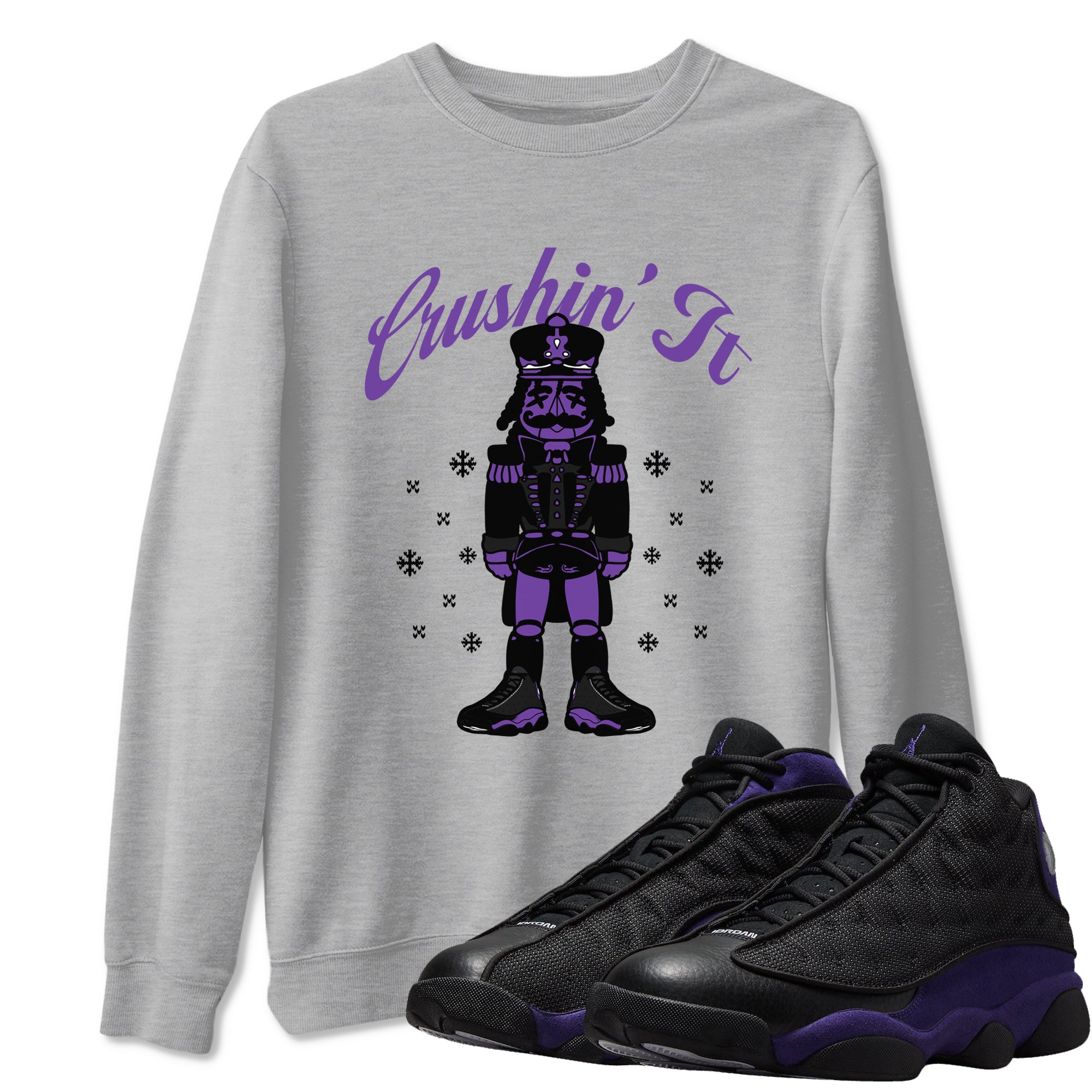 13s Court Purple shirts to match jordans Crushin' It t shirts to match sneakers Air Jordan 13 Retro Court Purple match shoes to clothes SNRT Sneaker Tees unisex cotton Heather Grey 1 shirts