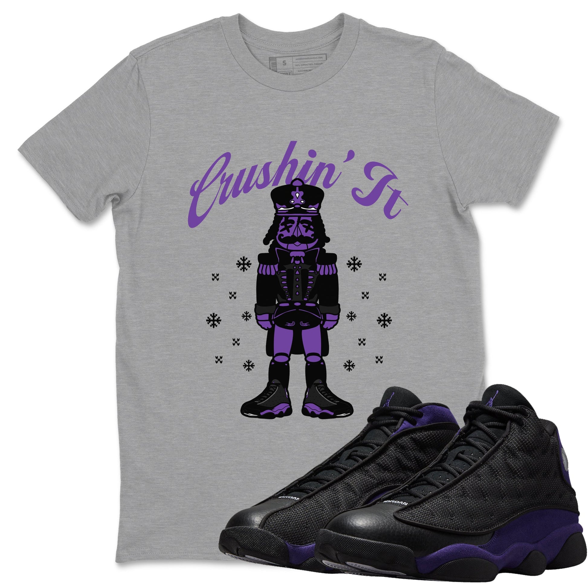 13s Court Purple shirts to match jordans Crushin' It t shirts to match sneakers Air Jordan 13 Retro Court Purple match shoes to clothes SNRT Sneaker Tees unisex cotton Heather Grey 1 shirts