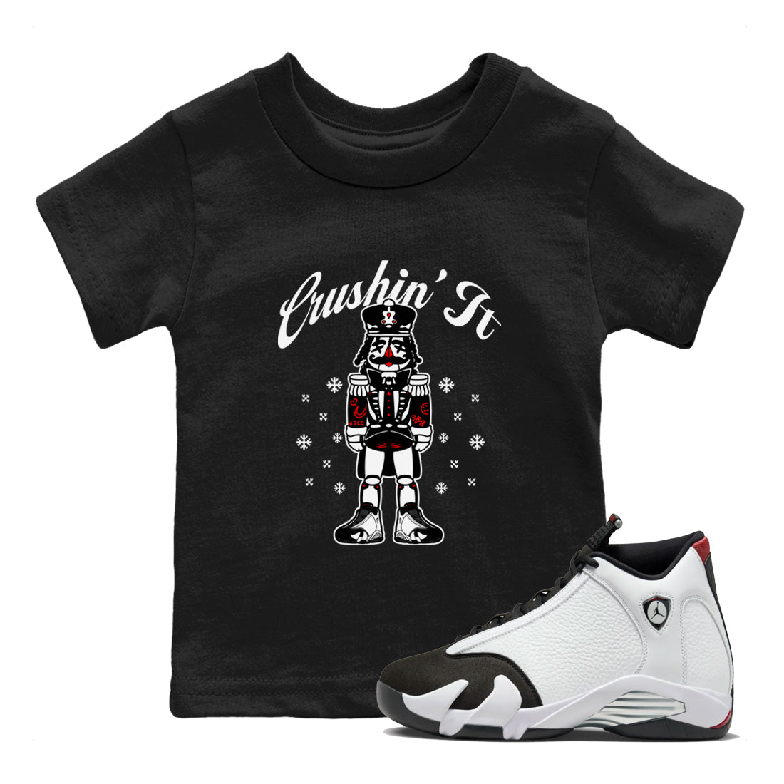 14s Black Toe shirts to match jordans Crushin' It t shirts to match sneakers Air Jordan 14 Retro Black Toe match shoes to clothes SNRT Sneaker Tees Youth Baby Black 1 tee