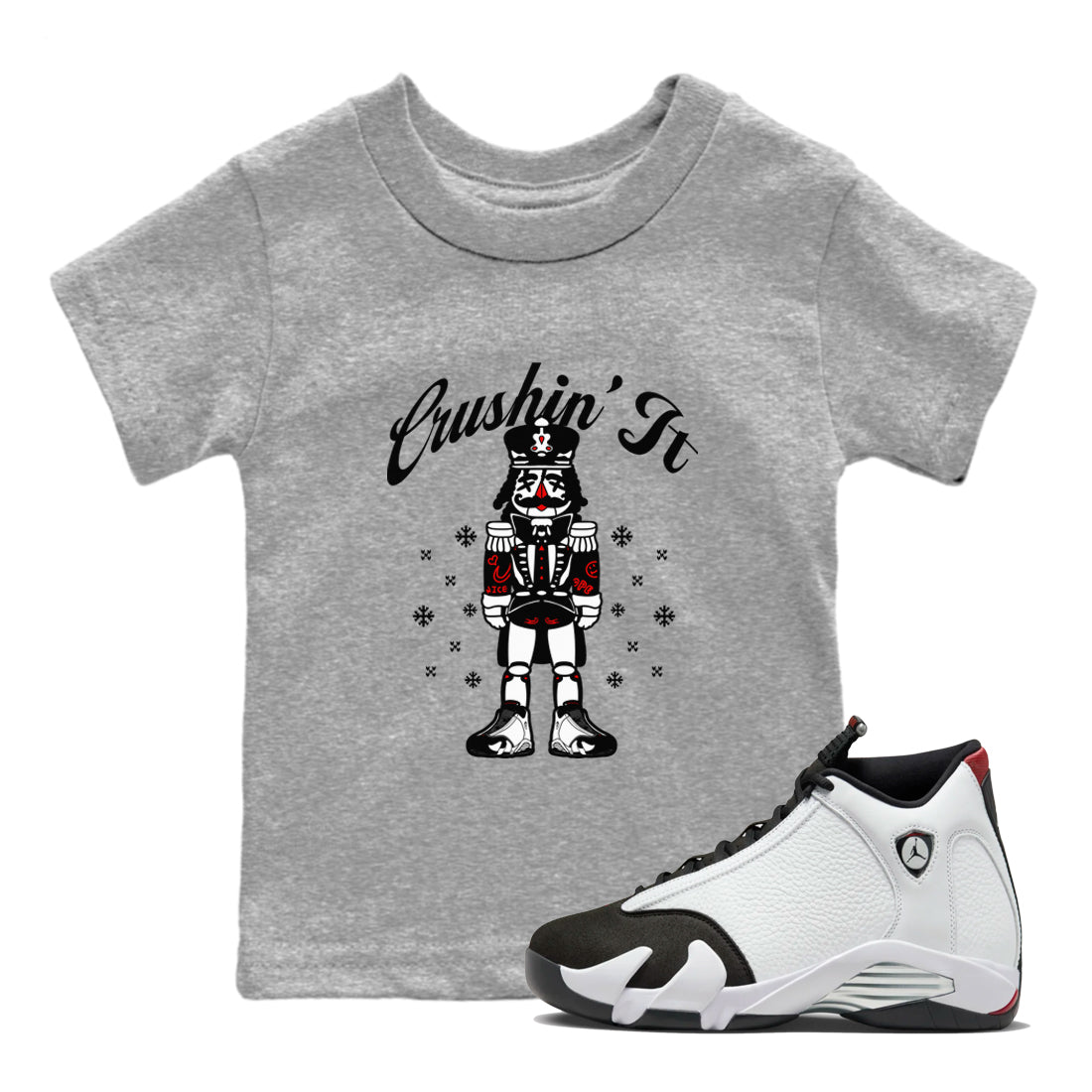 14s Black Toe shirts to match jordans Crushin' It t shirts to match sneakers Air Jordan 14 Retro Black Toe match shoes to clothes SNRT Sneaker Tees Youth Baby Heather Grey 1 tee