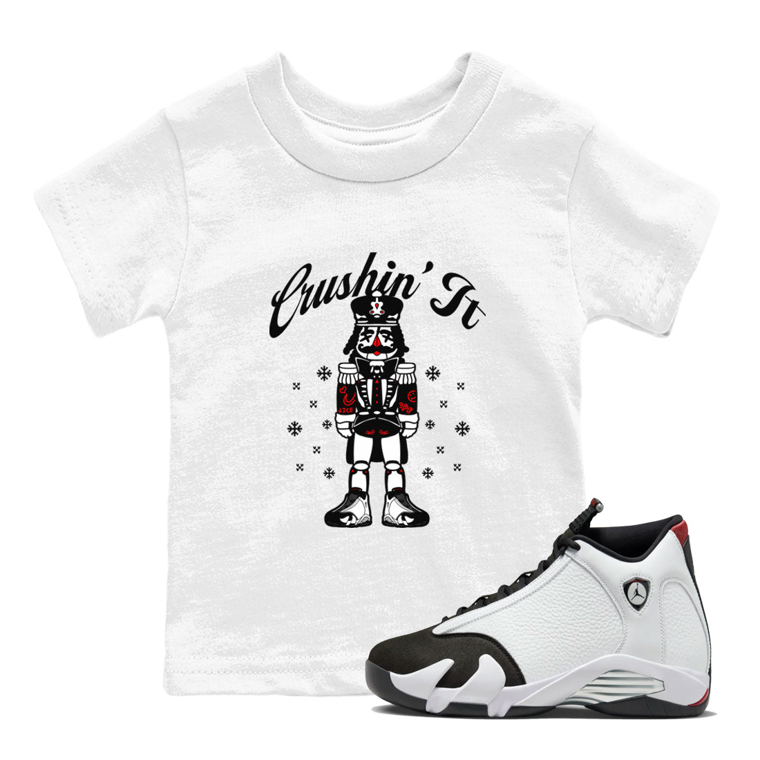 14s Black Toe shirts to match jordans Crushin' It t shirts to match sneakers Air Jordan 14 Retro Black Toe match shoes to clothes SNRT Sneaker Tees Youth Baby White 1 tee