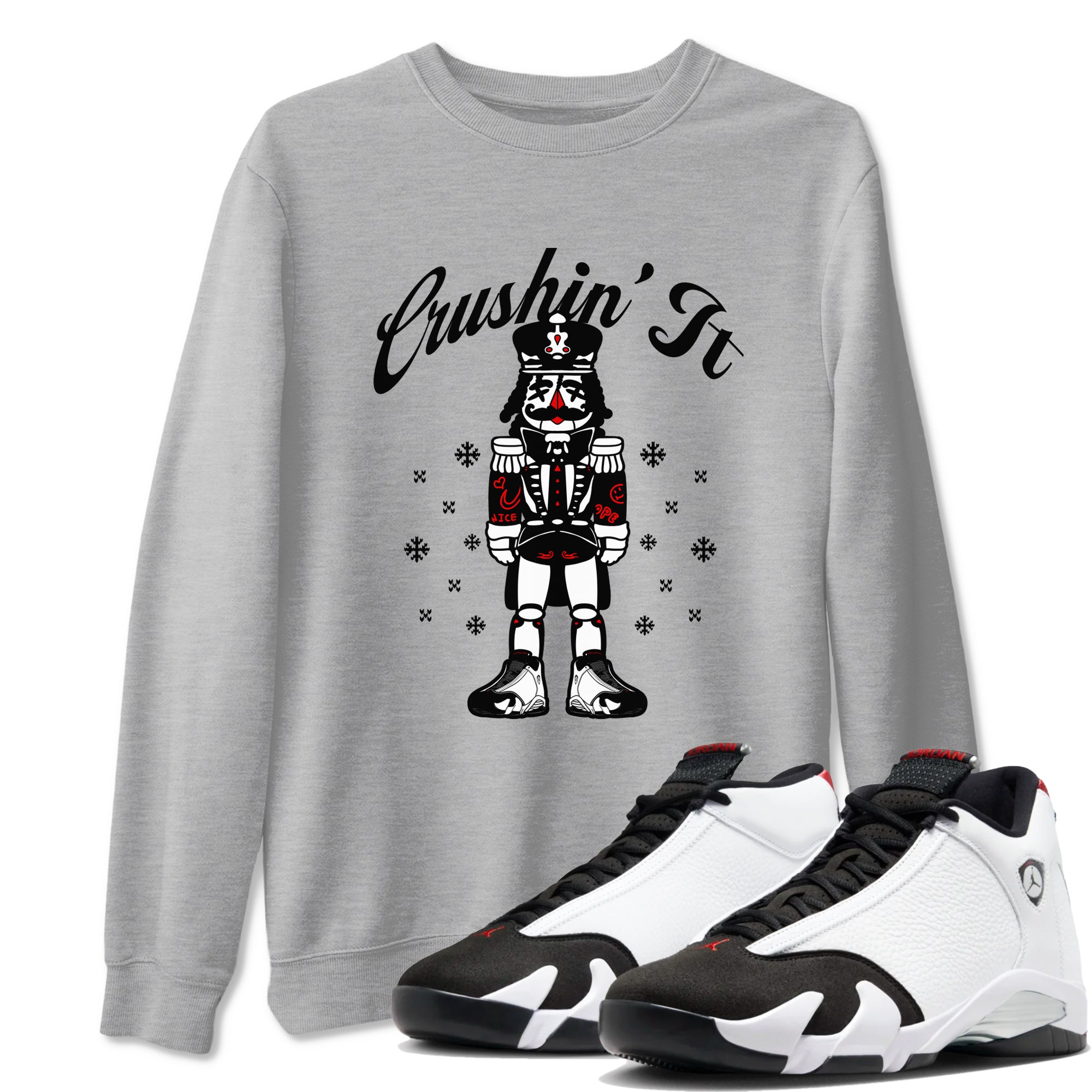 14s Black Toe shirts to match jordans Crushin' It t shirts to match sneakers Air Jordan 14 Retro Black Toe match shoes to clothes SNRT Sneaker Tees unisex cotton Heather Grey 1 shirts