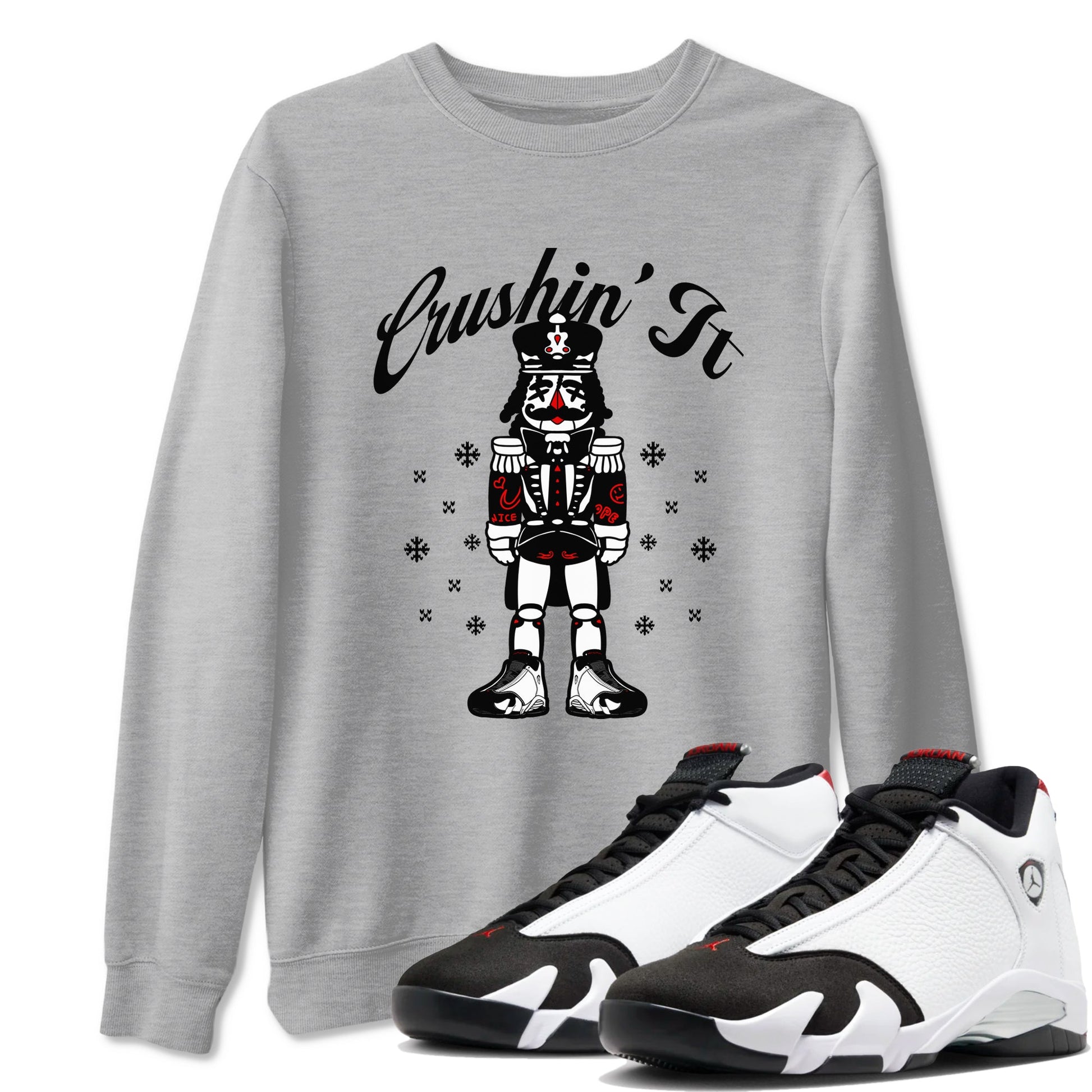 14s Black Toe shirts to match jordans Crushin' It t shirts to match sneakers Air Jordan 14 Retro Black Toe match shoes to clothes SNRT Sneaker Tees unisex cotton Heather Grey 1 shirts