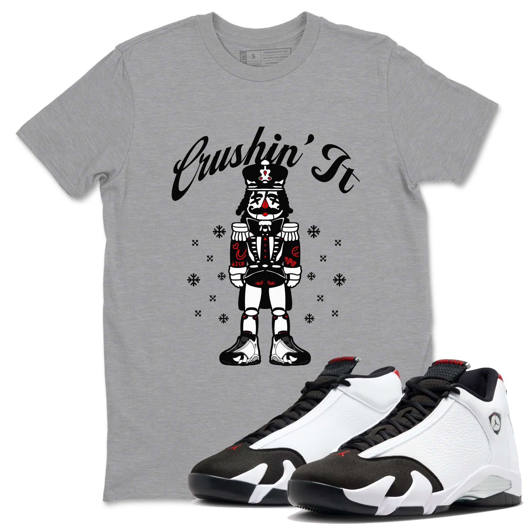 14s Black Toe shirts to match jordans Crushin' It t shirts to match sneakers Air Jordan 14 Retro Black Toe match shoes to clothes SNRT Sneaker Tees unisex cotton Heather Grey 1 shirts