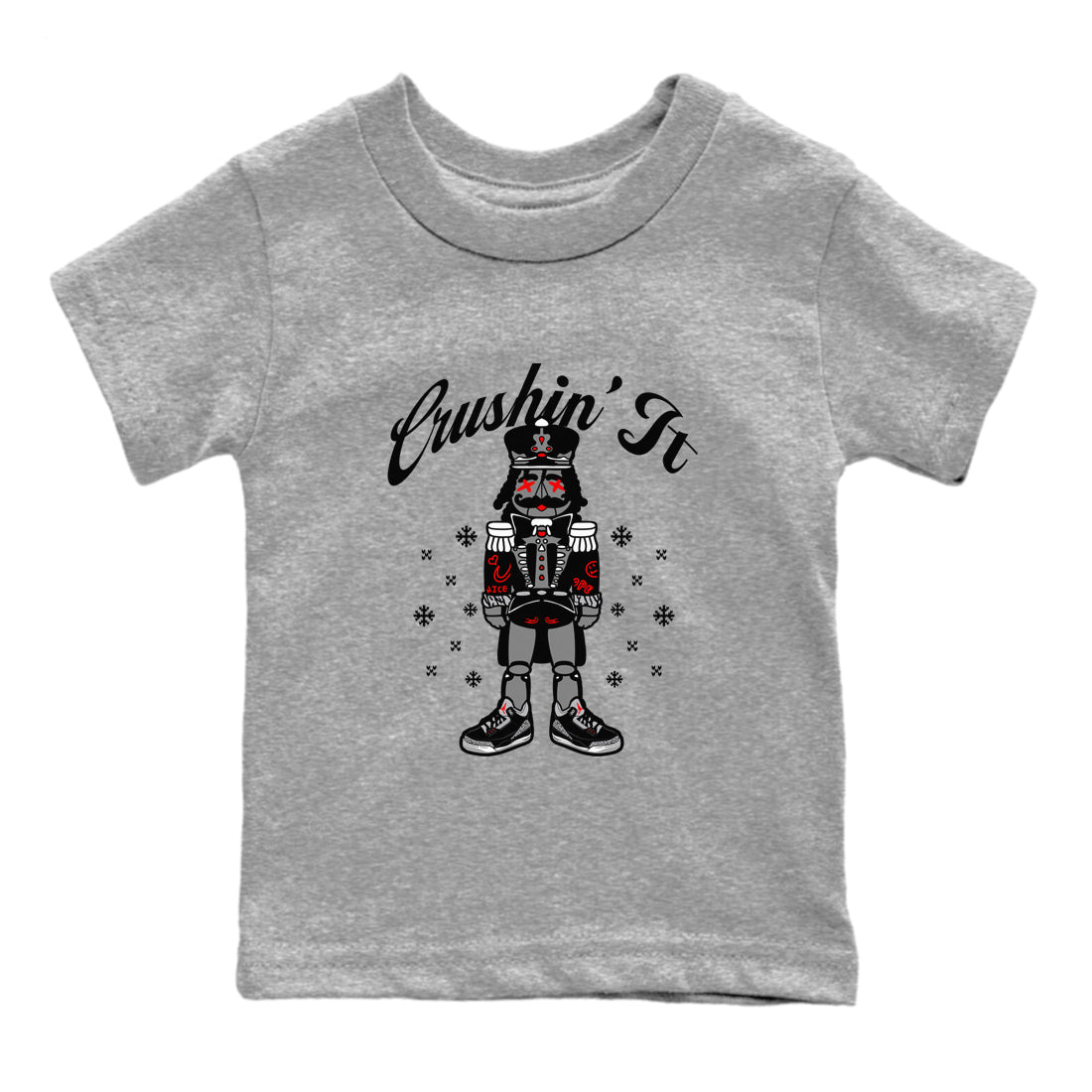 3s Black Cement t shirts to match sneakers Crushin' It Christmas Tee  Jordan 3 Retro Black Cement shirt SNRT Sneaker Tees Youth Baby Heather Grey 2 tee