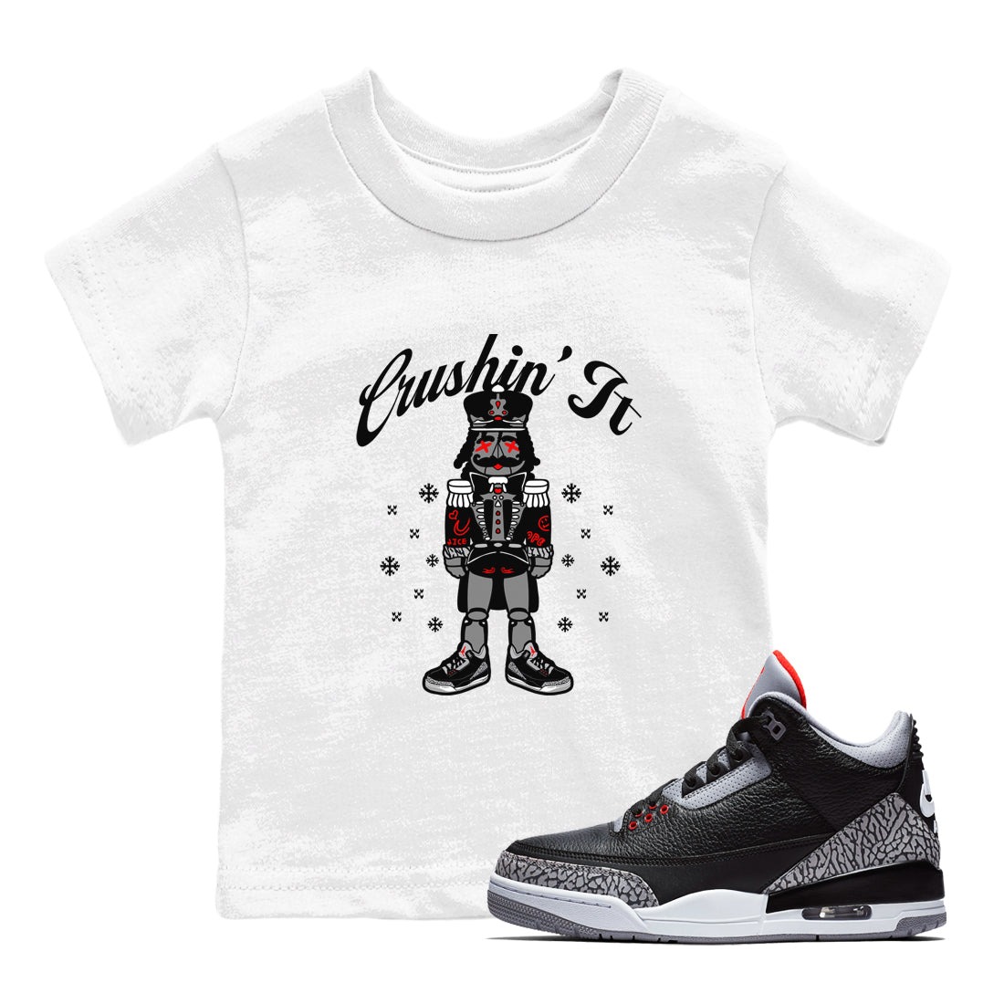 3s Black Cement t shirts to match sneakers Crushin' It Christmas Tee  Jordan 3 Retro Black Cement shirt SNRT Sneaker Tees Youth Baby White 1 tee
