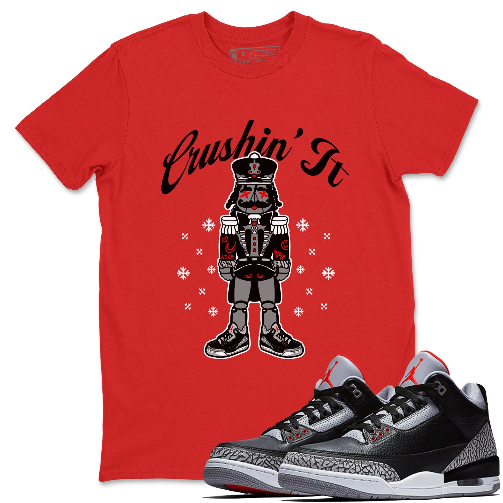 3s Black Cement t shirts to match sneakers Crushin' It Christmas Tee  Jordan 3 Retro Black Cement shirt SNRT Sneaker Tees unisex cotton Red 1 shirts