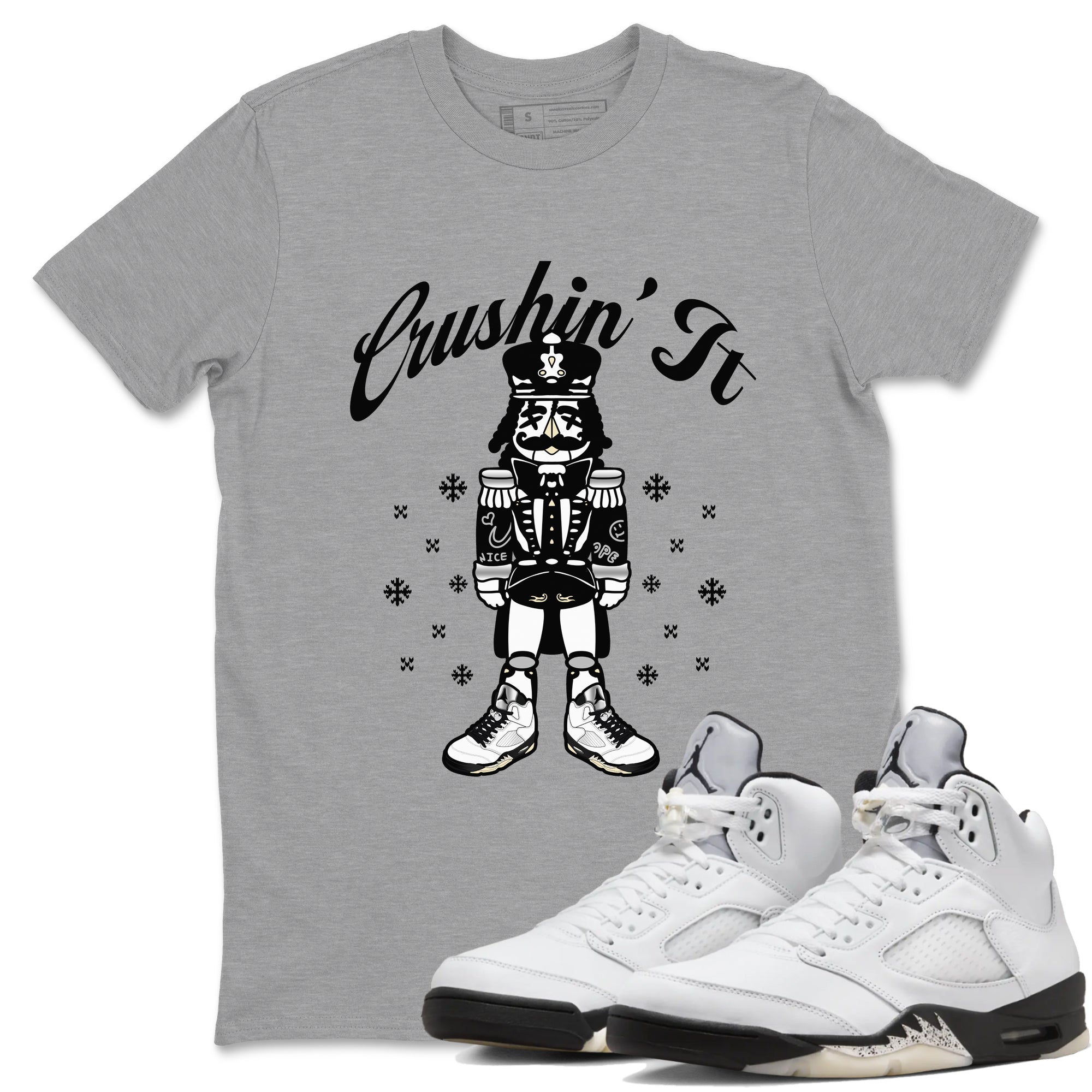 5s White Black shirts to match jordans Crushin' It sneaker match tees Air Jordan 5 Retro White Black match shoes to clothes SNRT Sneaker Tees unisex cotton Heather Grey 1 shirts