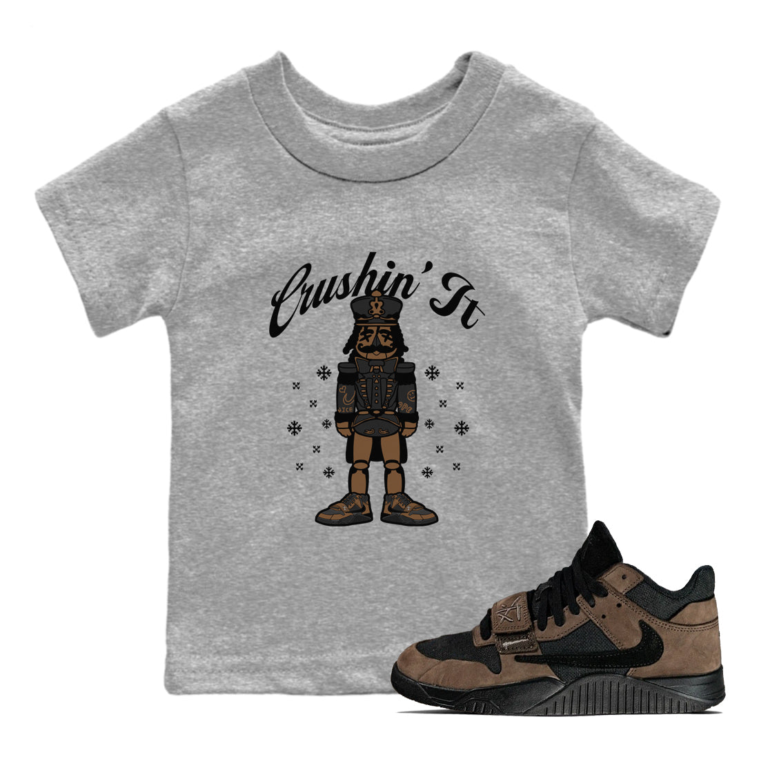 Jordan Jumpman Jack TR Travis Scott Dark Mocha shirts to match jordans Crushin' It sneaker match tees Jordan Jumpman Jack Travis Scott Dark Mocha match shoes to clothes SNRT Sneaker Tees Youth Baby Heather Grey 1 tee