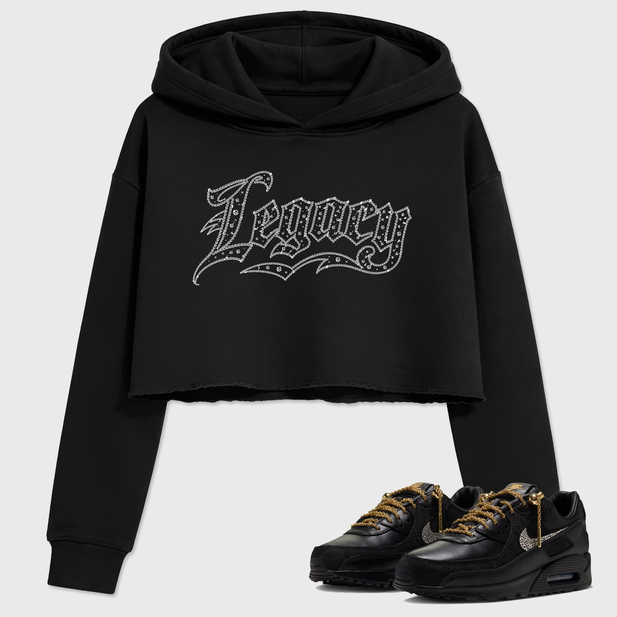 Crystal Legacy Women’s Graphic Crop Tee featuring original streetwear artwork designed to match the Air Max 90 Trophies. Black 1 Crop Tee.