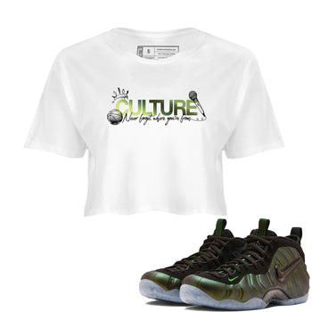 Best Christmas gifts for sneakerheads - Sneaker Tees To Match Air Foamposite One Pine Green Sneakers – Culture Crop T-Shirt White 1