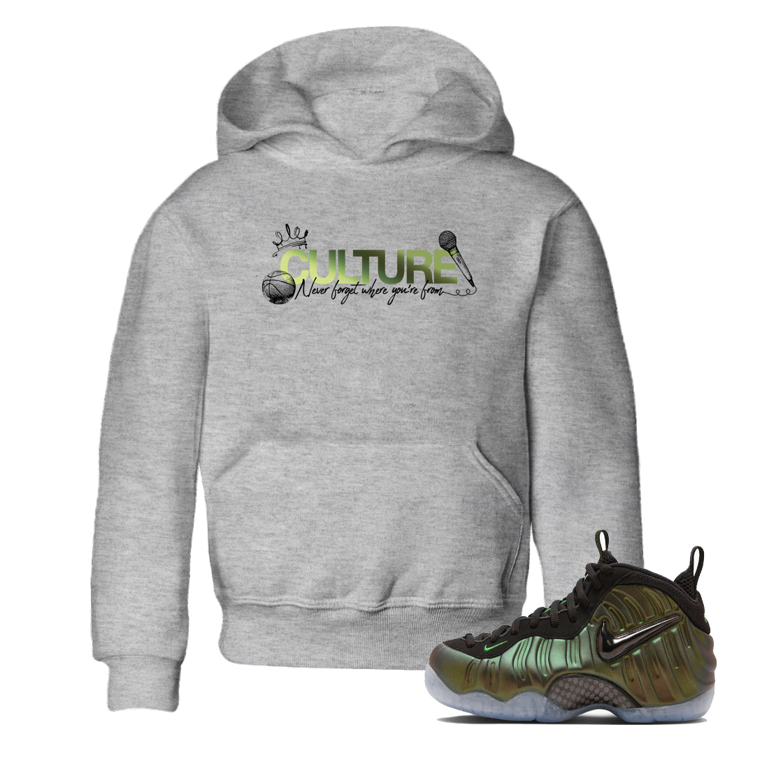 Best Christmas gifts for sneakerheads - Sneaker Tees To Match Air Foamposite One Pine Green Sneakers – Culture Kids T-Shirt Heather Grey 1