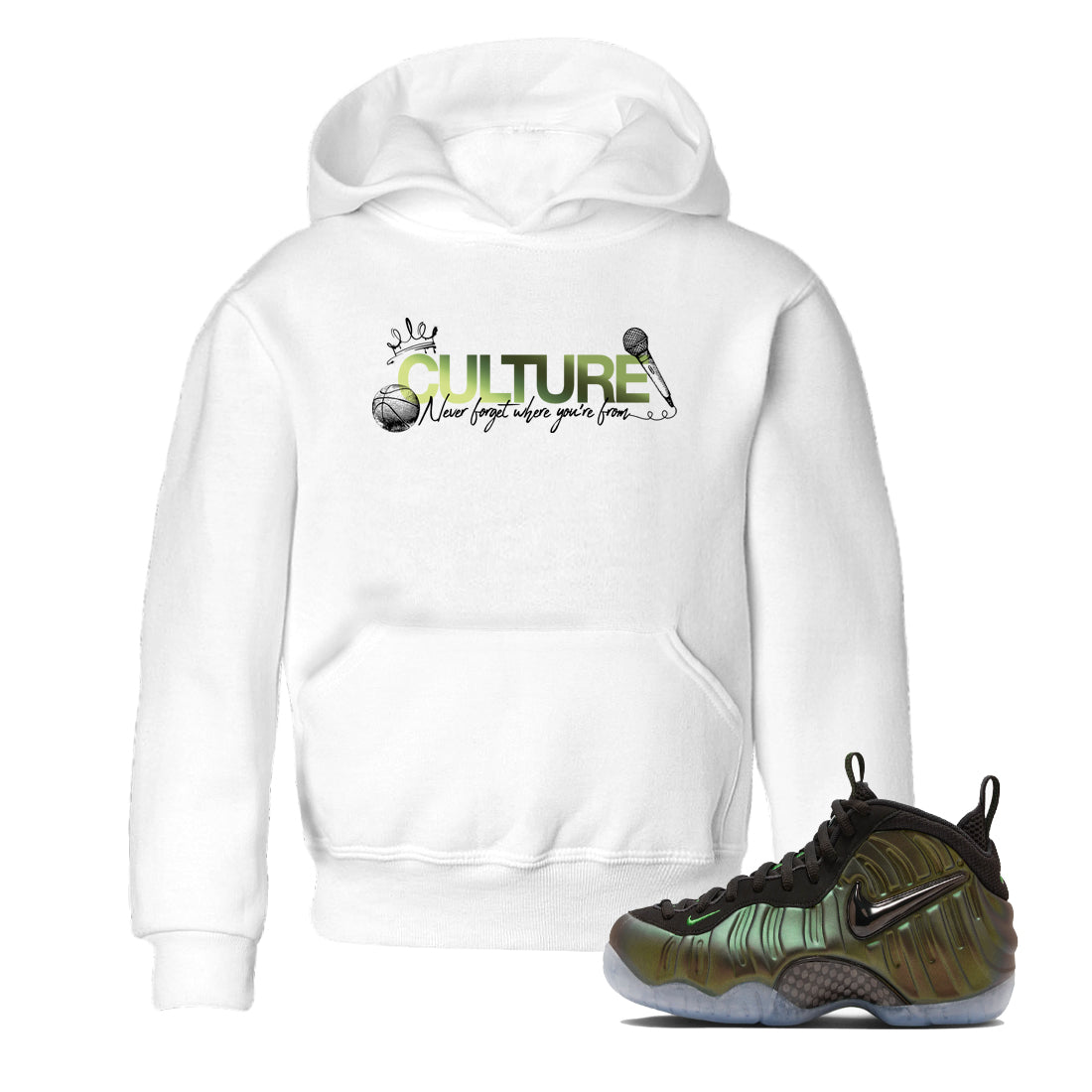 Best Christmas gifts for sneakerheads - Sneaker Tees To Match Air Foamposite One Pine Green Sneakers – Culture Kids T-Shirt White 1
