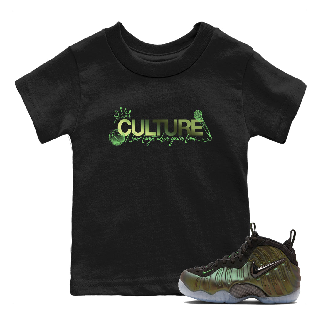 Best Christmas gifts for sneakerheads - Sneaker Tees To Match Air Foamposite One Pine Green Sneakers – Culture Kids T-Shirt Black 1