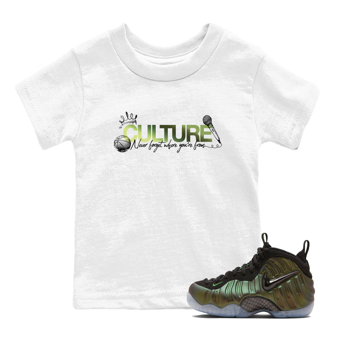 Best Christmas gifts for sneakerheads - Sneaker Tees To Match Air Foamposite One Pine Green Sneakers – Culture Kids T-Shirt White 1