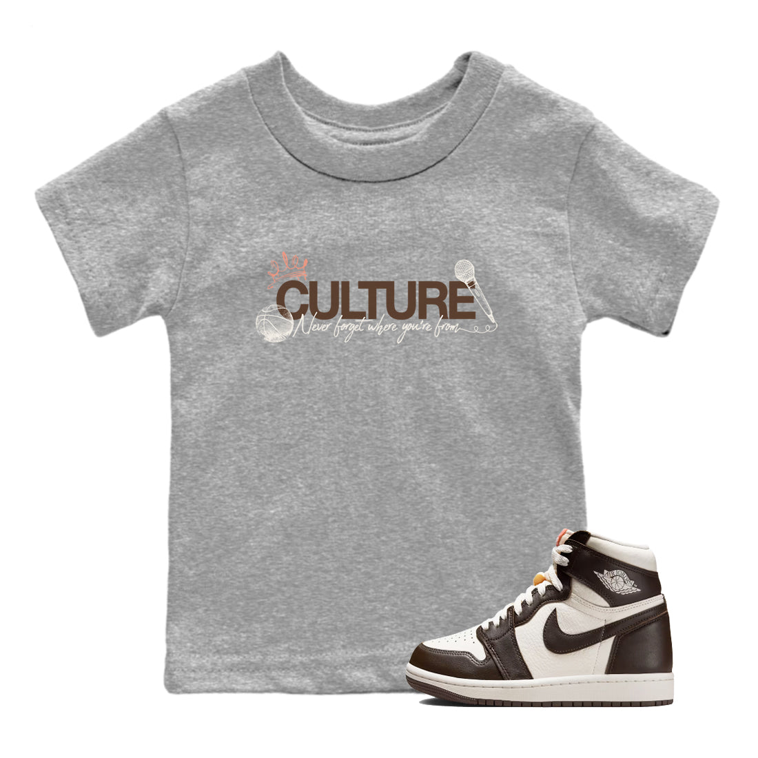 Sneaker match tees – Sneaker Tees To Match Air Jordan 1 Baroque Brown Shoes – Culture Kids T-Shirt Heather Grey 1