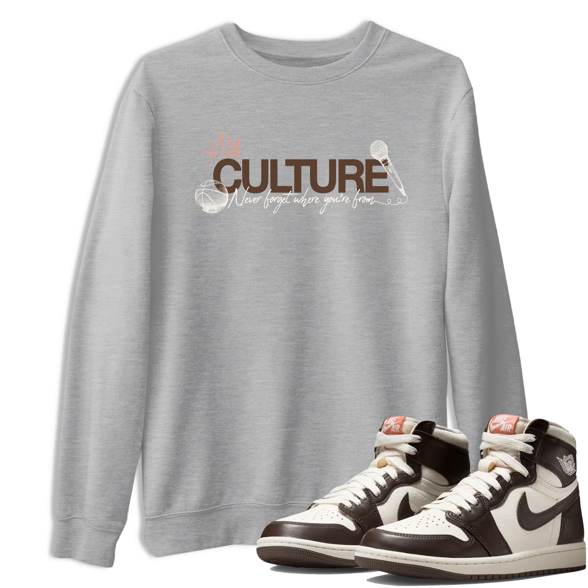 Sneaker match tees – Sneaker Tees To Match Air Jordan 1 Baroque Brown Shoes – Culture Tee Heather Grey 1