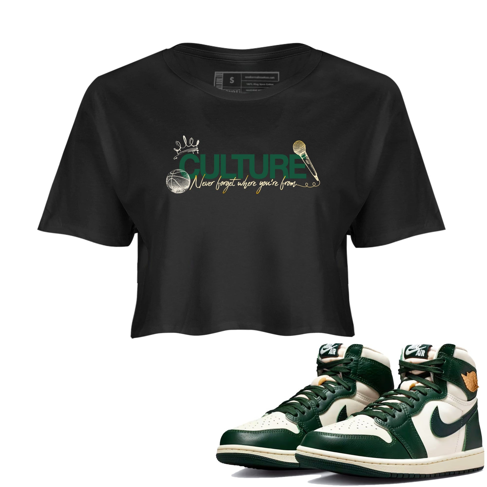 Sneaker Threads – Sneaker Tees To Match Air Jordan 1 Pro Green – Culture Crop Tee Black 1. Perfect for Jordan releases 2025 colorways.